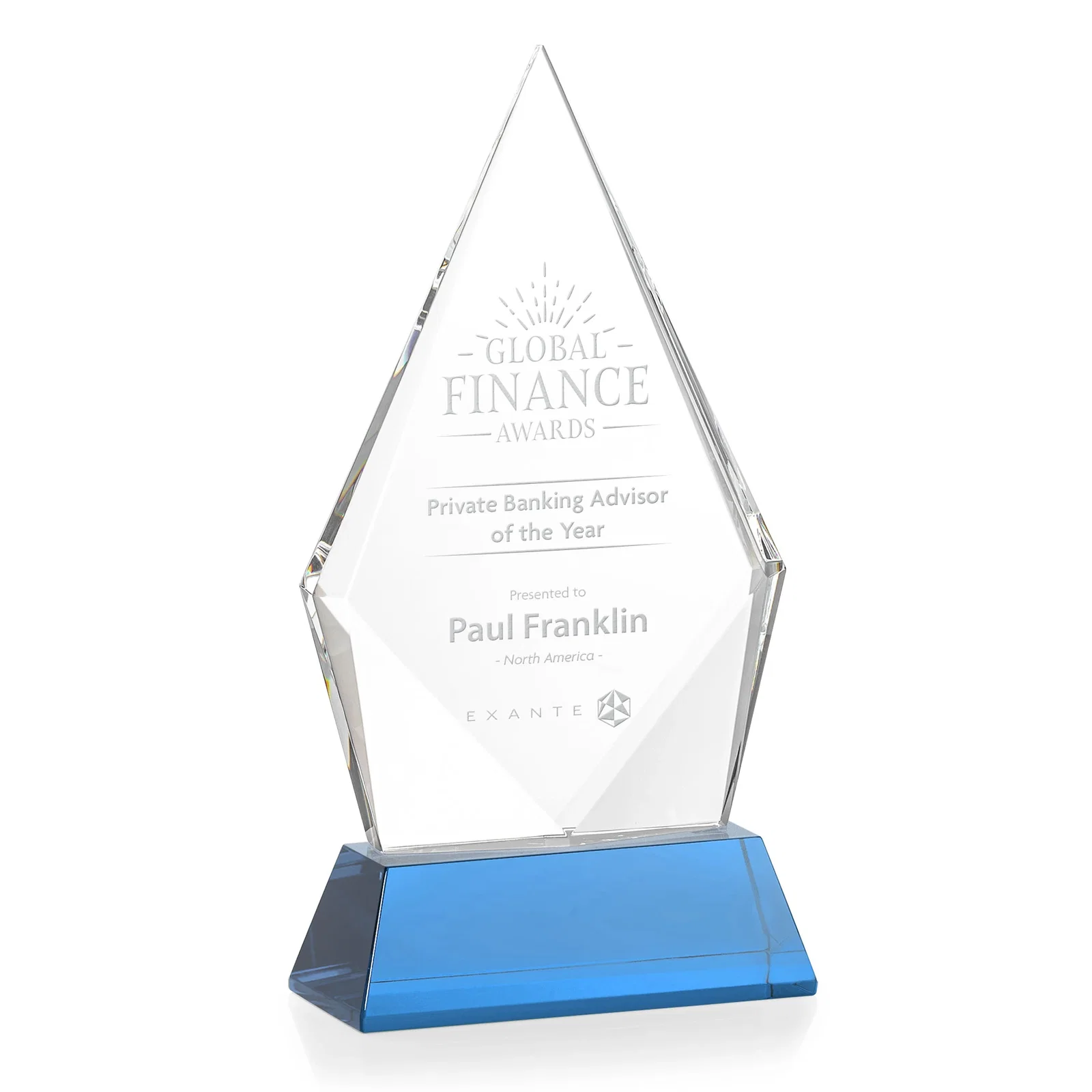 Promotional Optical Crystal Diamond Award With an Elongated Peak for dealer and partner awards