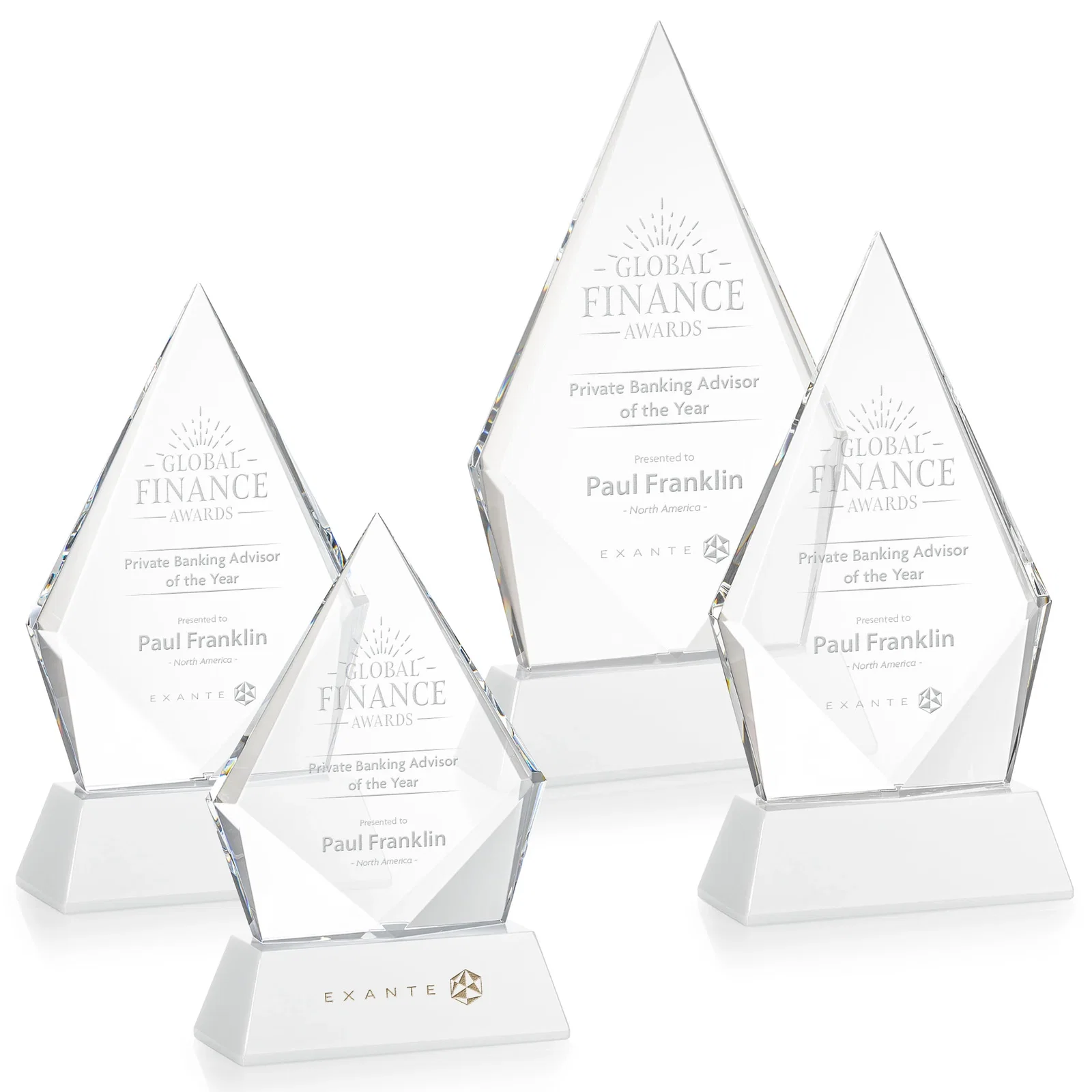 Branded Optical Crystal Diamond Award With an Elongated Peak for employee recognition