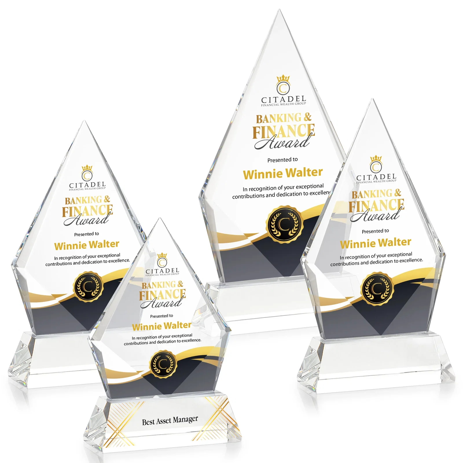 Branded Optical Crystal Diamond Award With an Elongated Peak for team milestone celebrations
