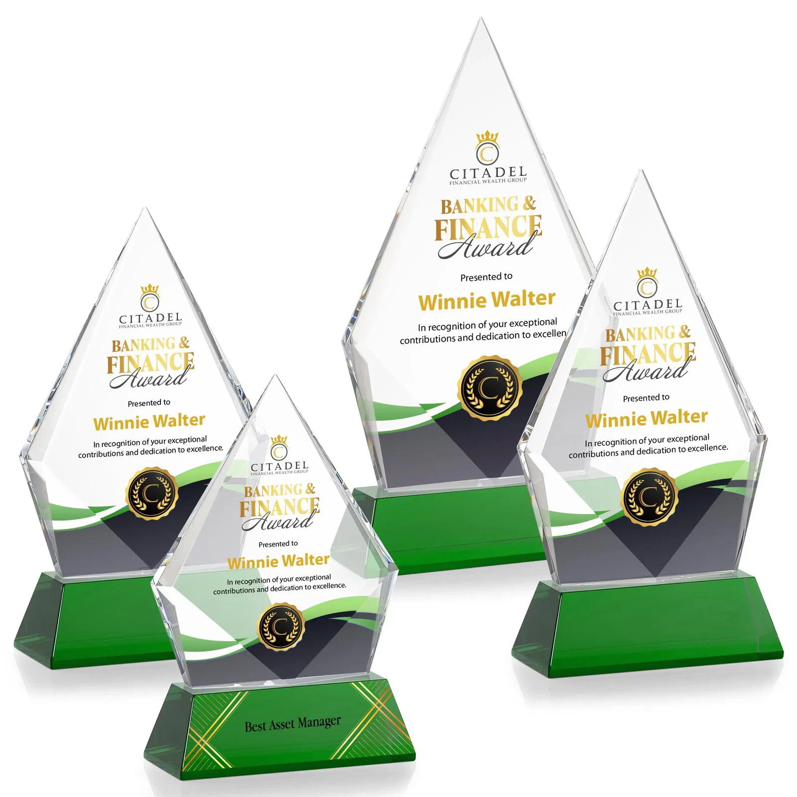 Branded Optical Crystal Diamond Award With an Elongated Peak for dealer and partner awards