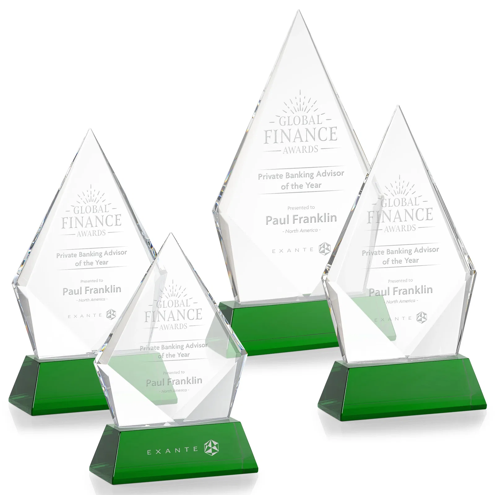 Custom Optical Crystal Diamond Award With an Elongated Peak for donor appreciation
