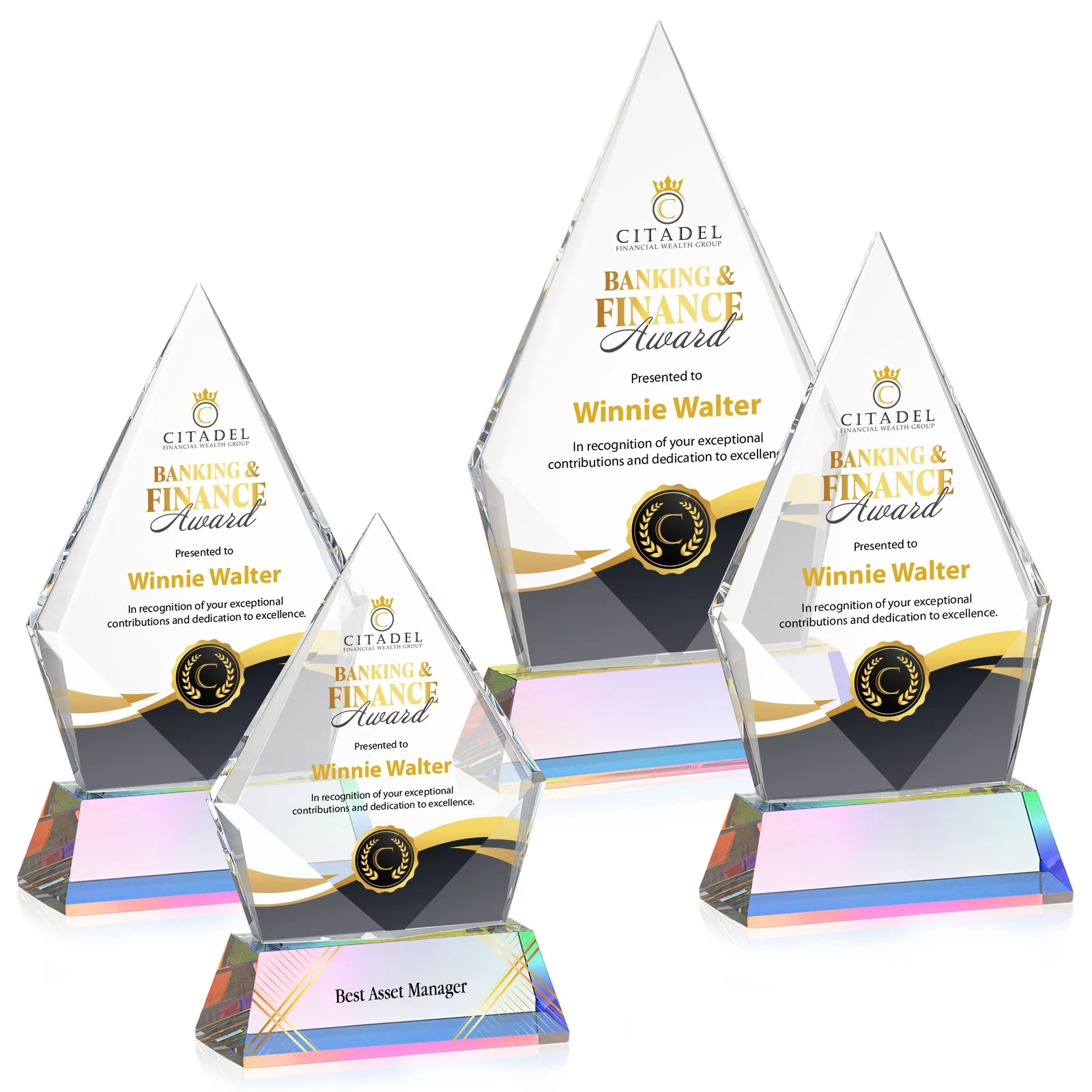 Customized Optical Crystal Diamond Award With an Elongated Peak for corporate award ceremonies