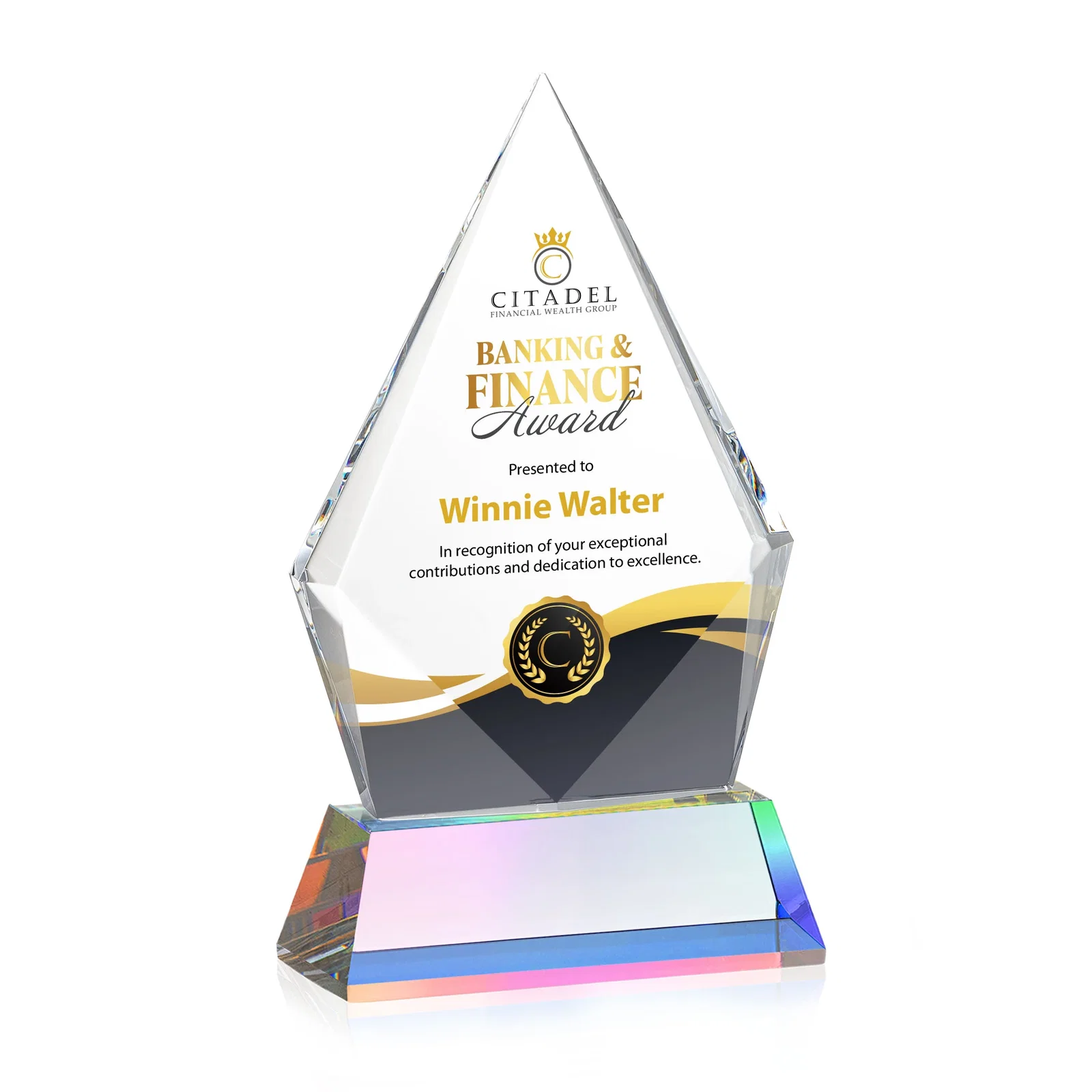 Customized Optical Crystal Diamond Award With an Elongated Peak for service anniversary gifts