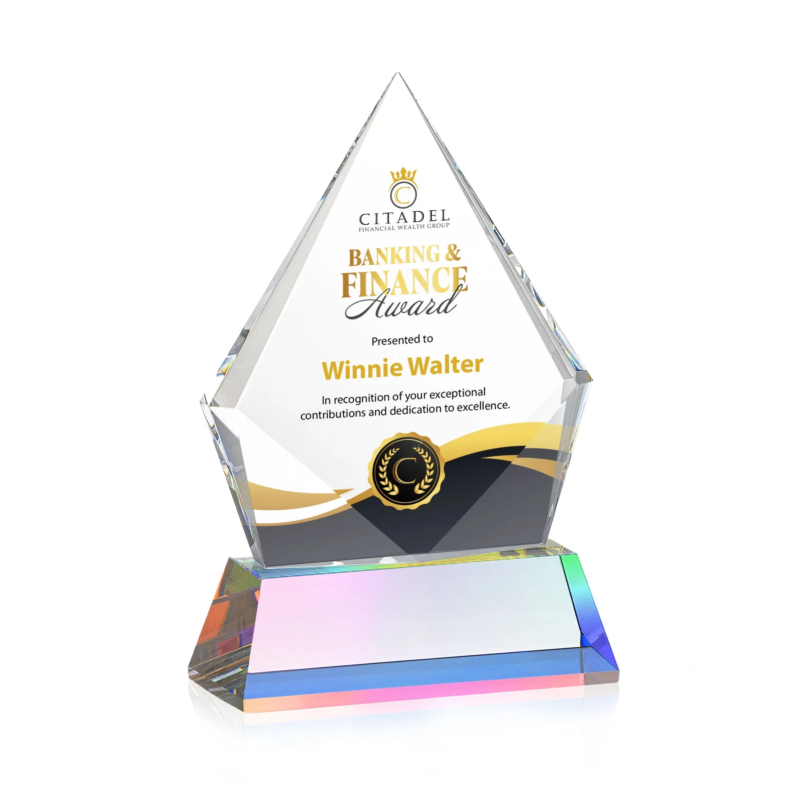 Customized Optical Crystal Diamond Award With an Elongated Peak for sales achievement awards