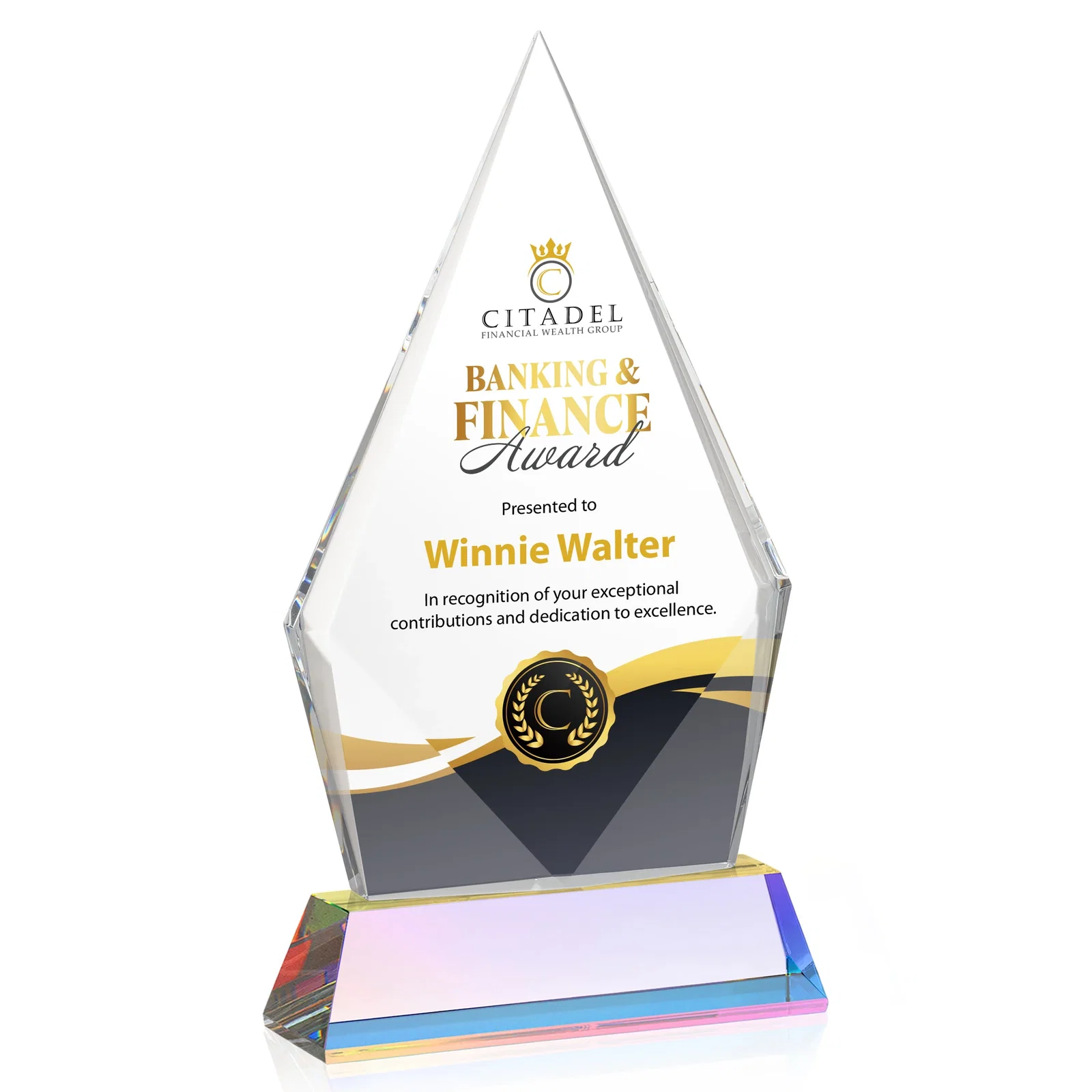 Customized Optical Crystal Diamond Award With an Elongated Peak for team milestone celebrations