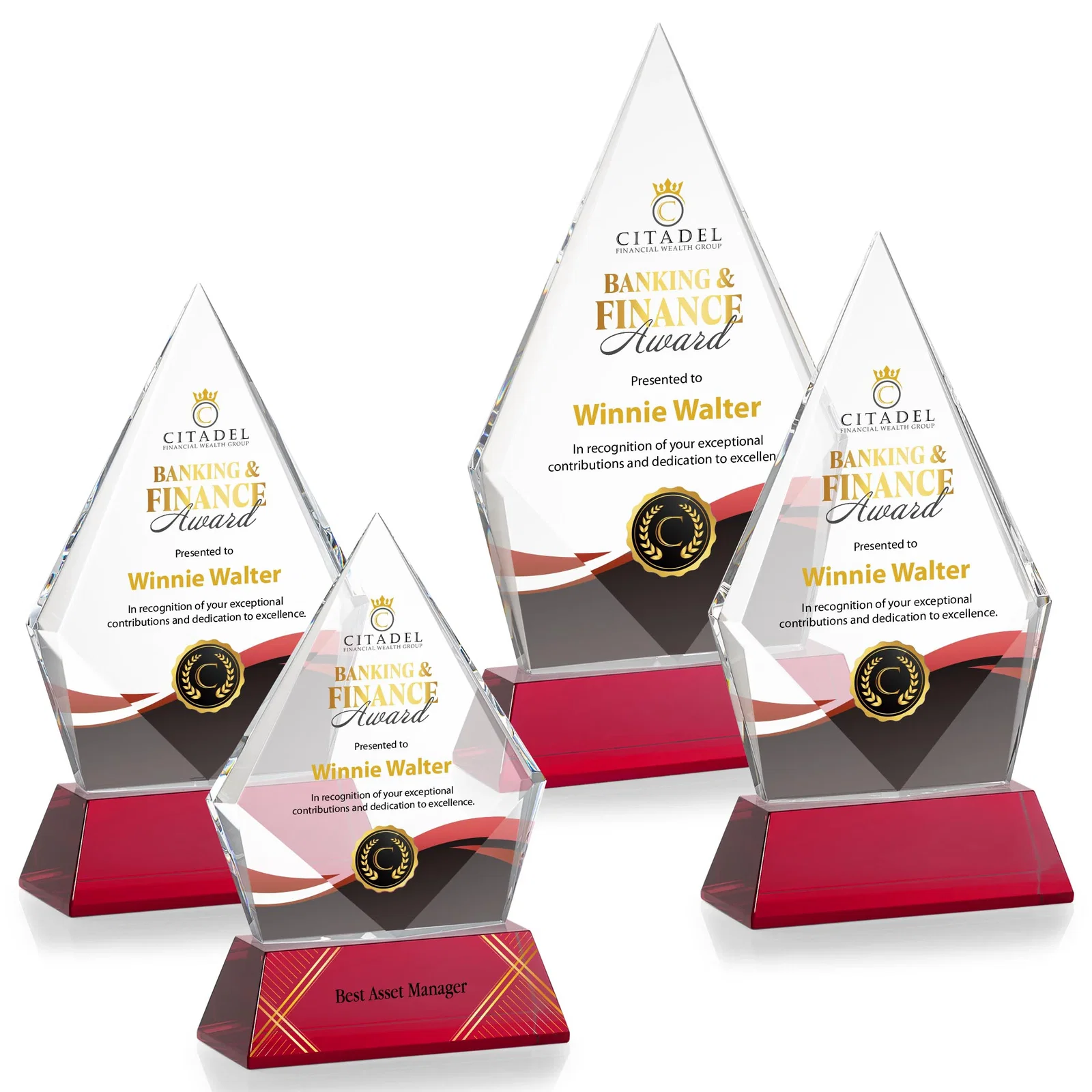 Customized Optical Crystal Diamond Award With an Elongated Peak for donor appreciation