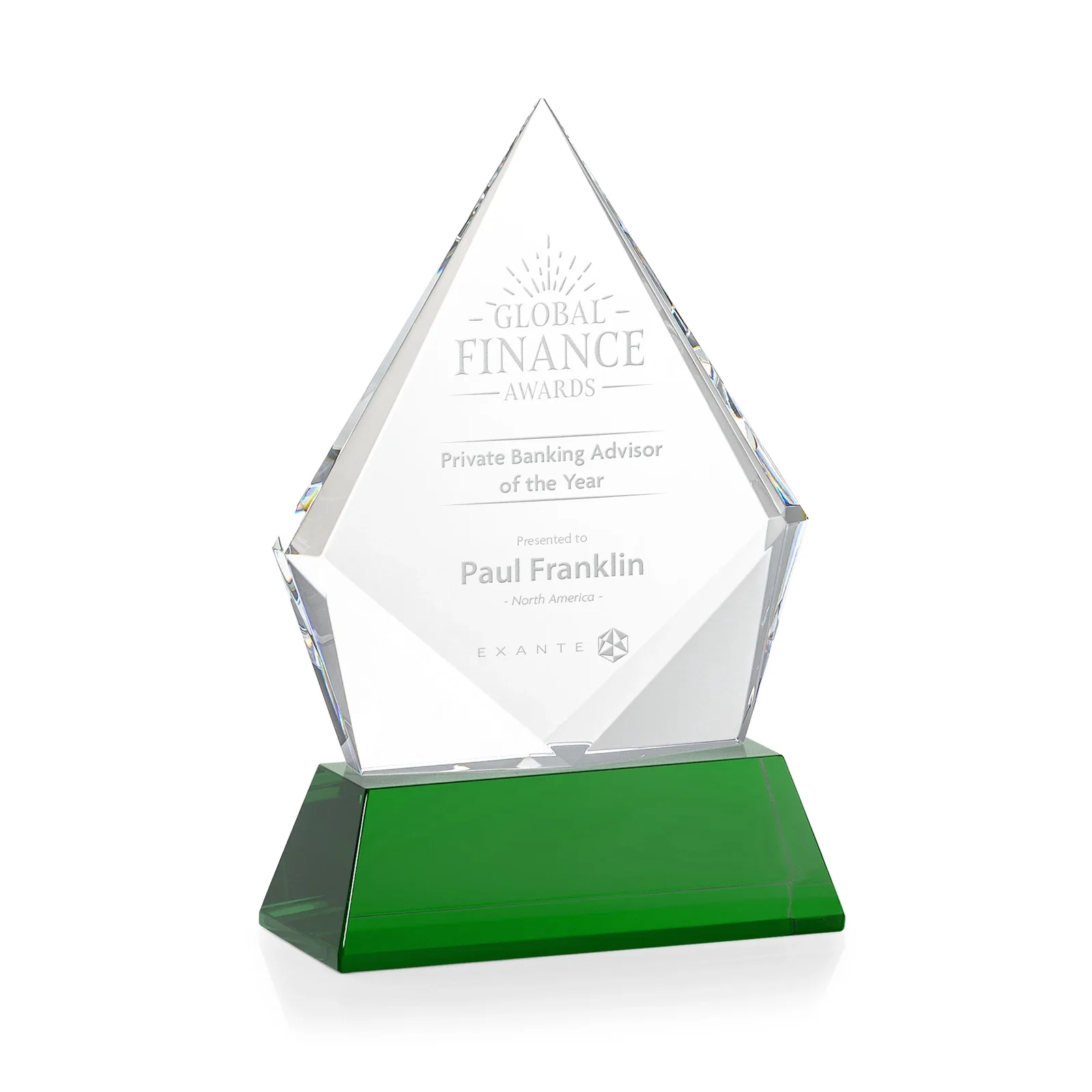 Custom Optical Crystal Diamond Award With an Elongated Peak for graduation ceremonies