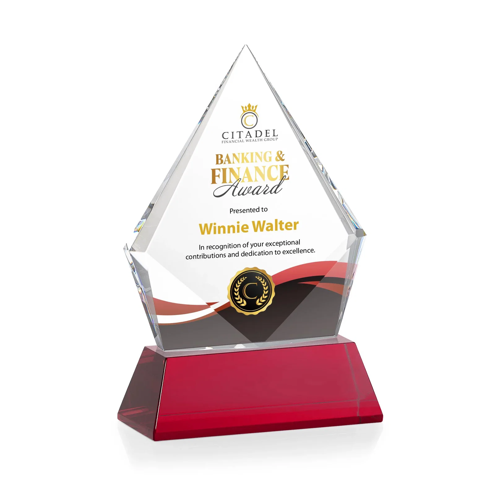 Customized Optical Crystal Diamond Award With an Elongated Peak for graduation ceremonies
