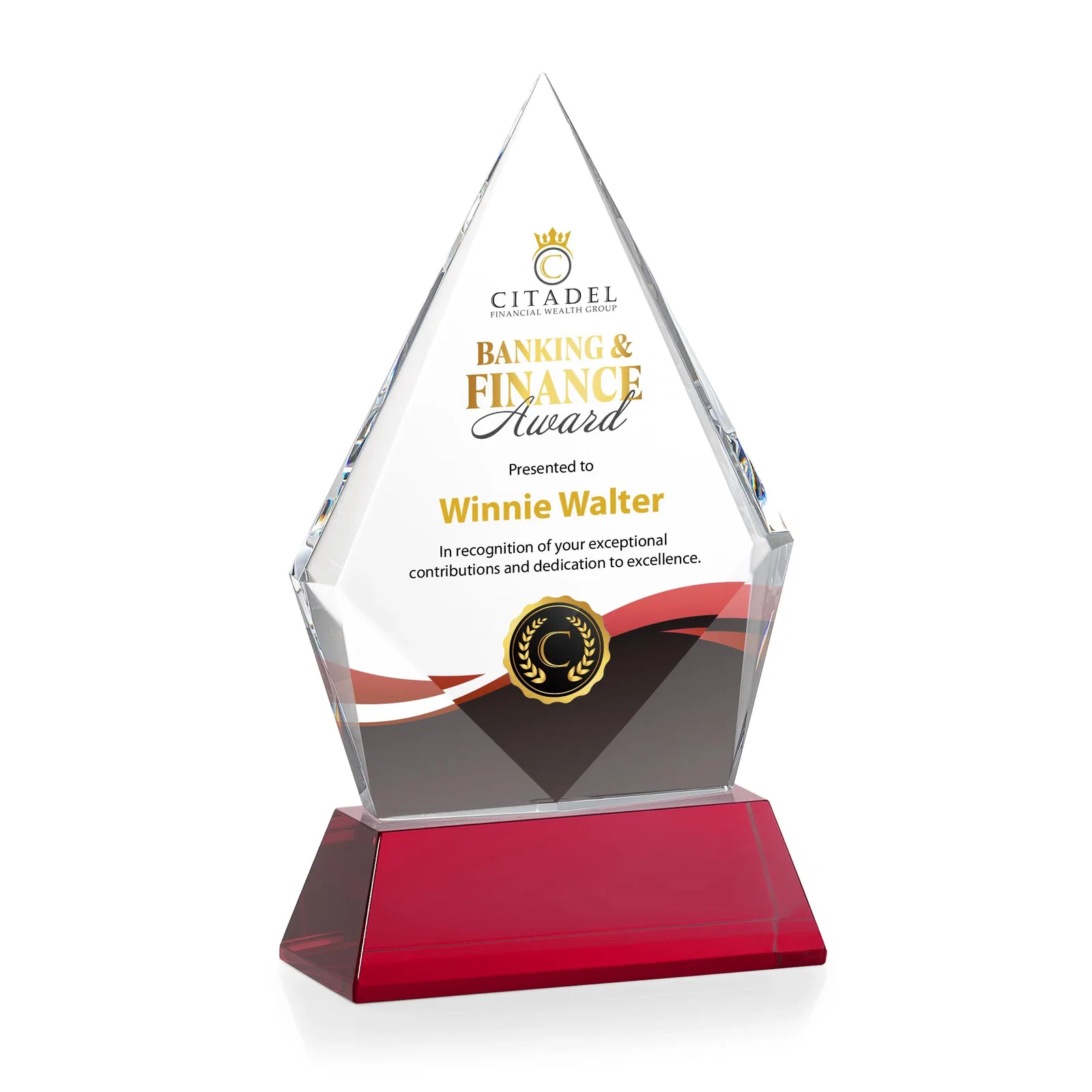 Customized Optical Crystal Diamond Award With an Elongated Peak for safety achievement programs