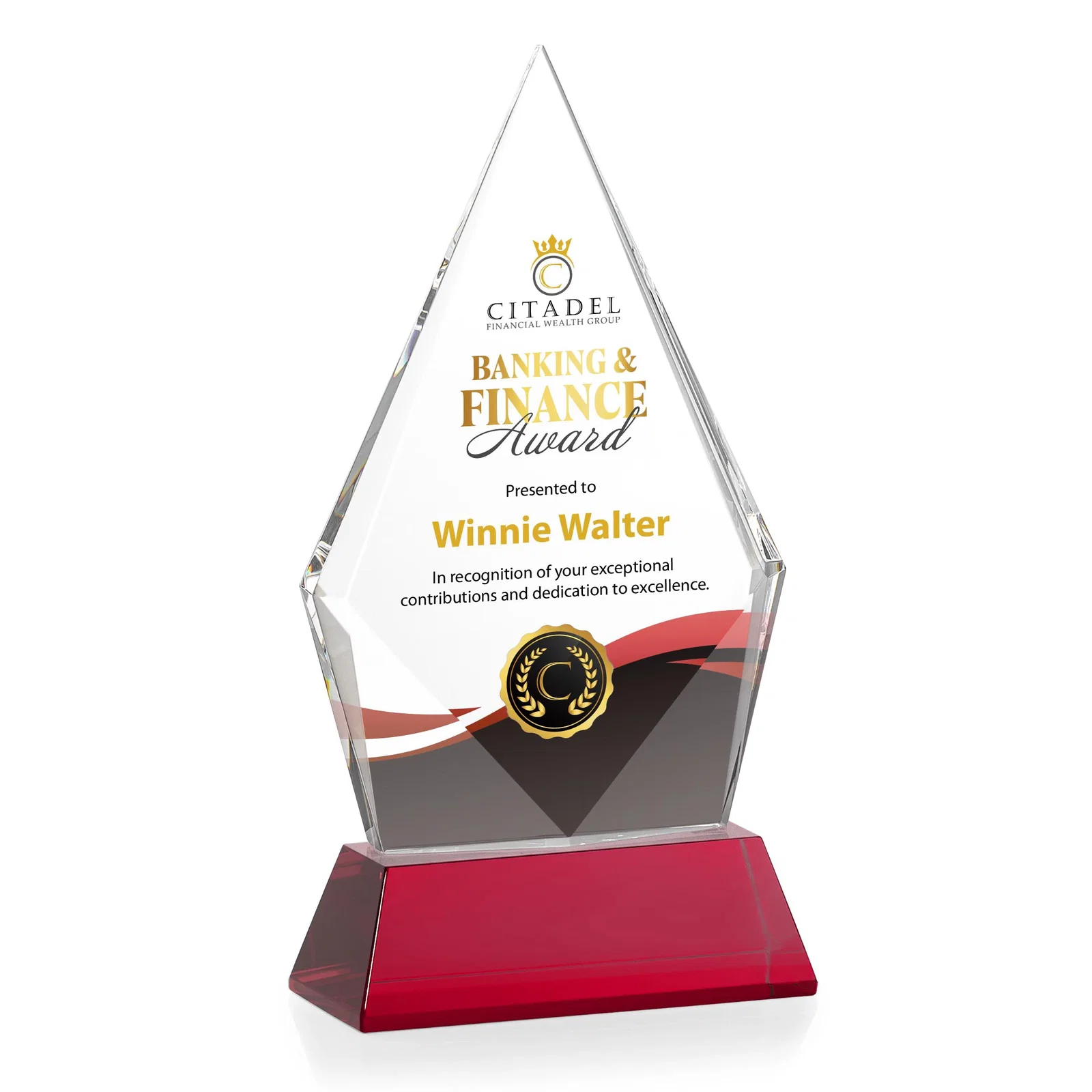 Customized Optical Crystal Diamond Award With an Elongated Peak for volunteer appreciation