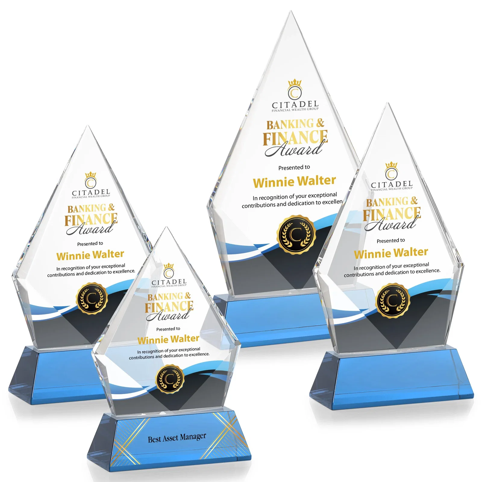 Customized Optical Crystal Diamond Award With an Elongated Peak for company anniversary events
