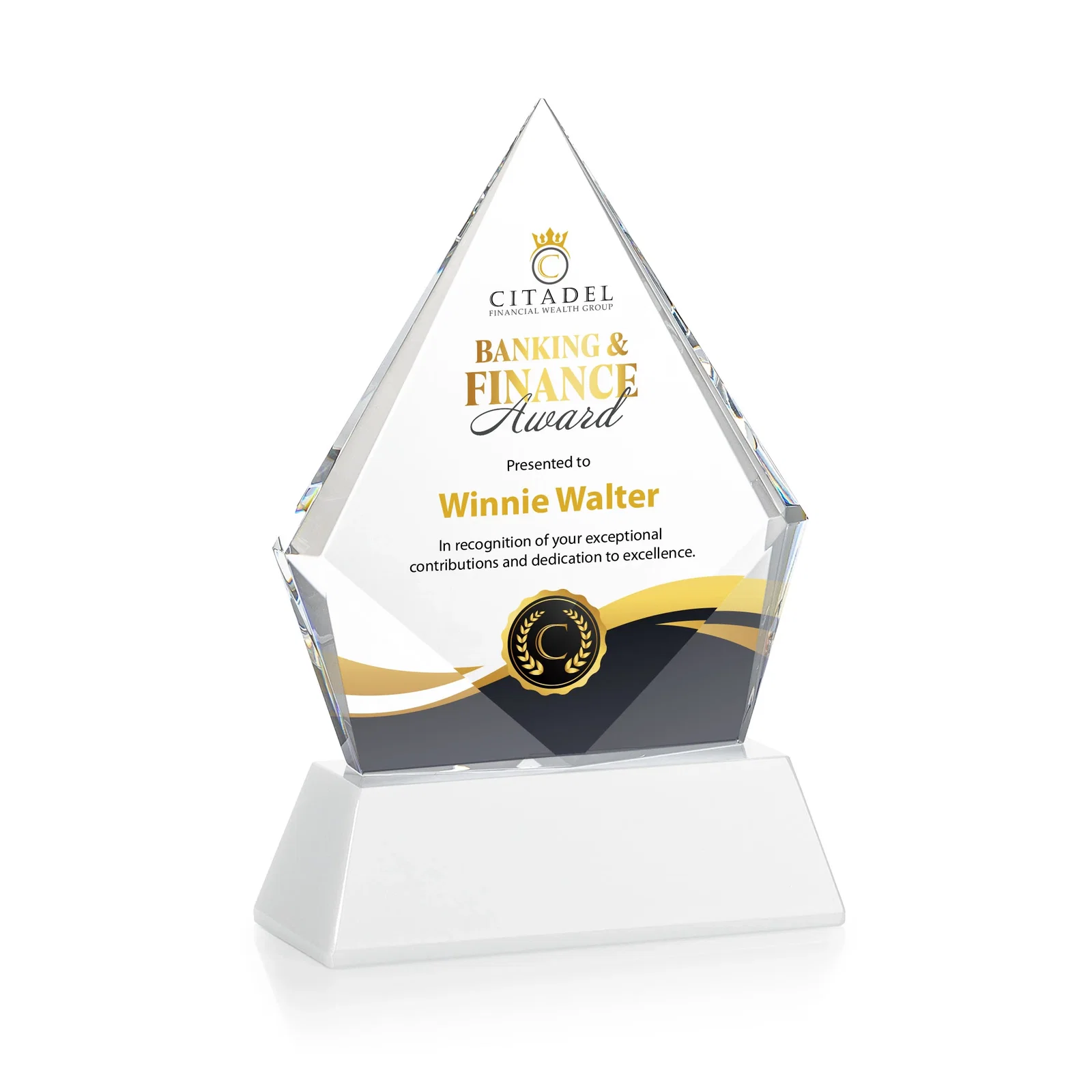 Custom engraved Optical Crystal Diamond Award With an Elongated Peak for team milestone celebrations