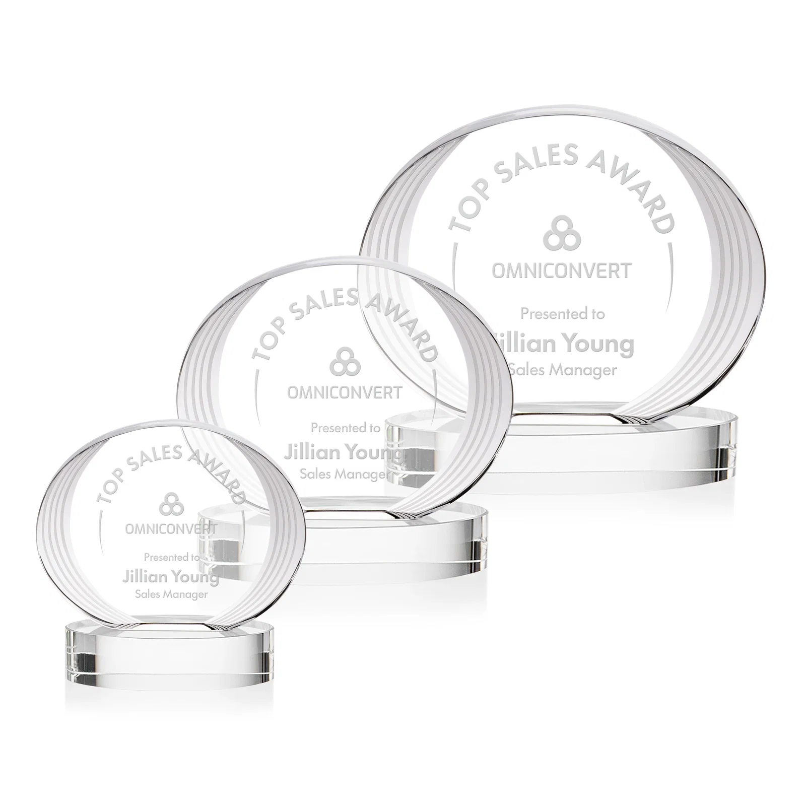 Custom Concave Optical Crystal Oval Award with a Metallic Gold Option, awards for employee recognition