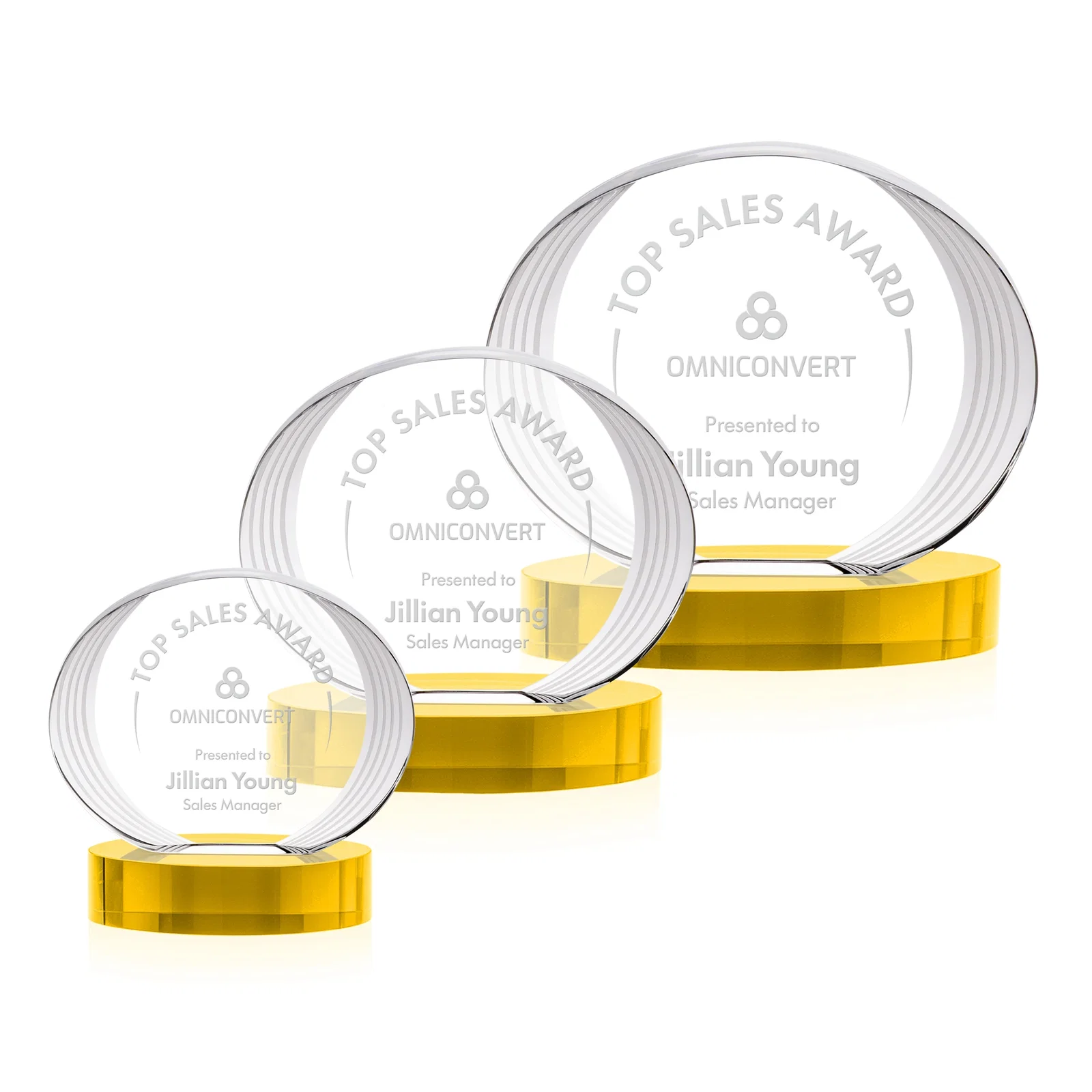 Custom Concave Optical Crystal Oval Award with a Metallic Gold Option, awards for volunteer appreciation