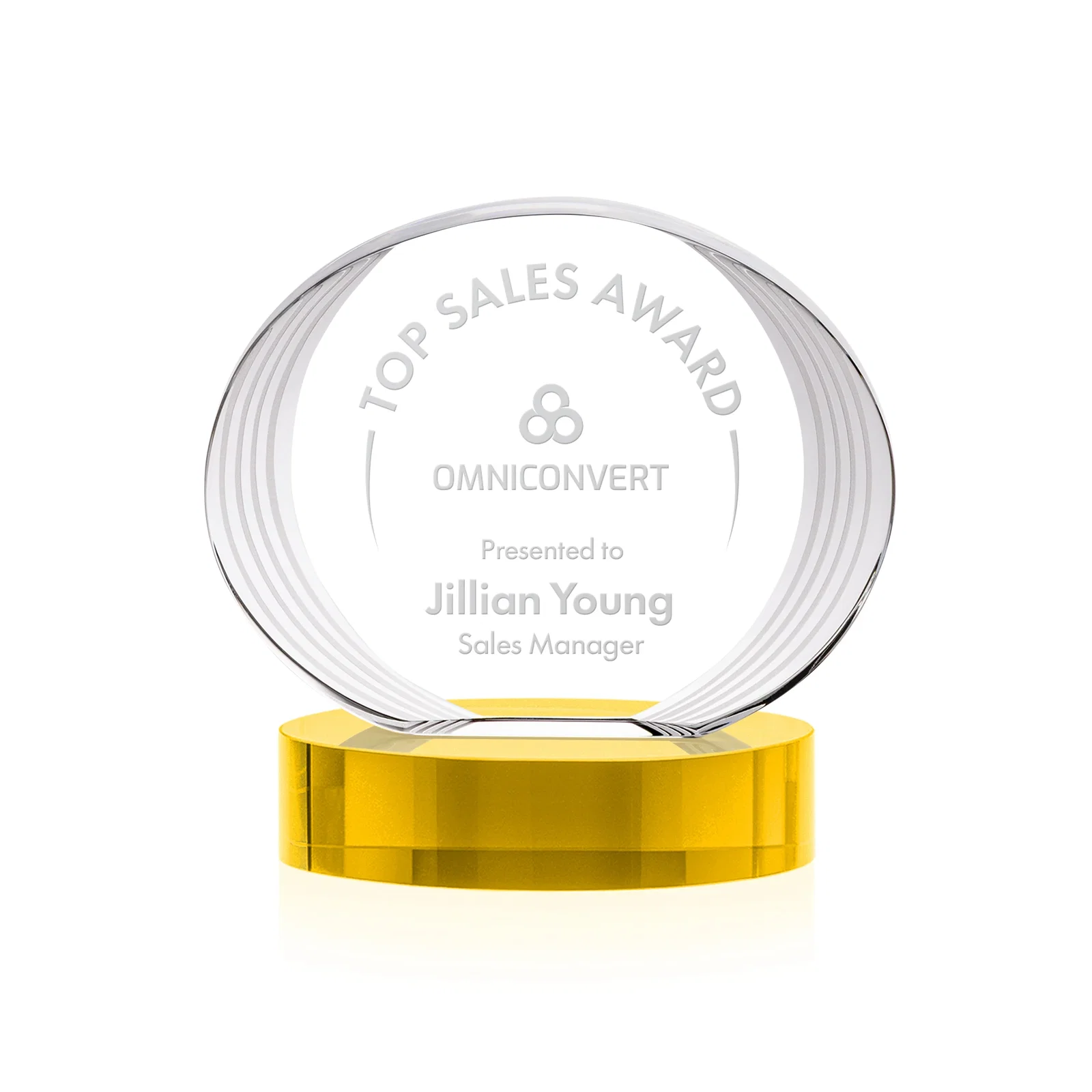 Custom Concave Optical Crystal Oval Award with a Metallic Gold Option, awards for dealer and partner awards