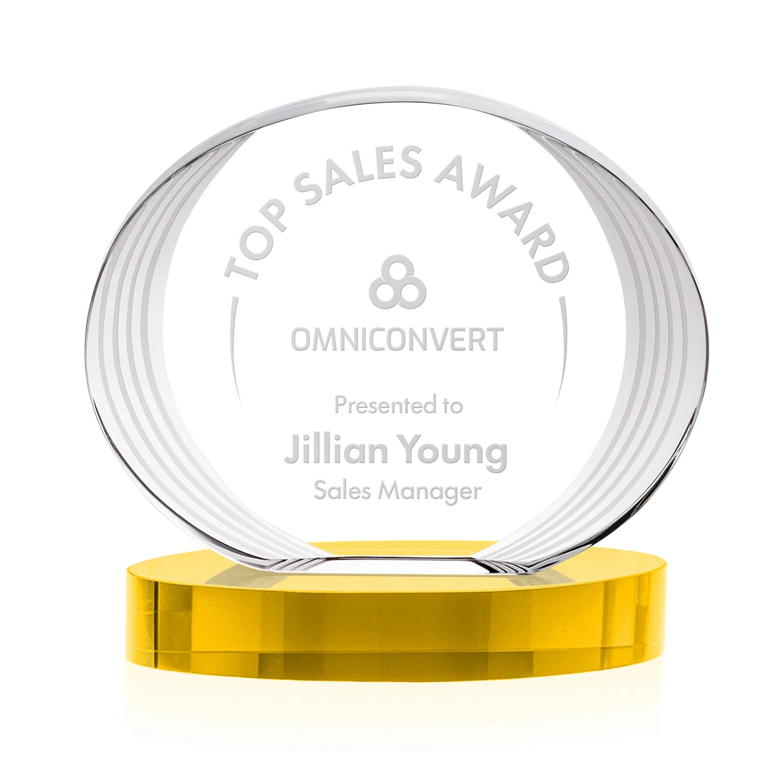 Personalized Concave Optical Crystal Oval Award with a Metallic Gold Option, awards for employee recognition