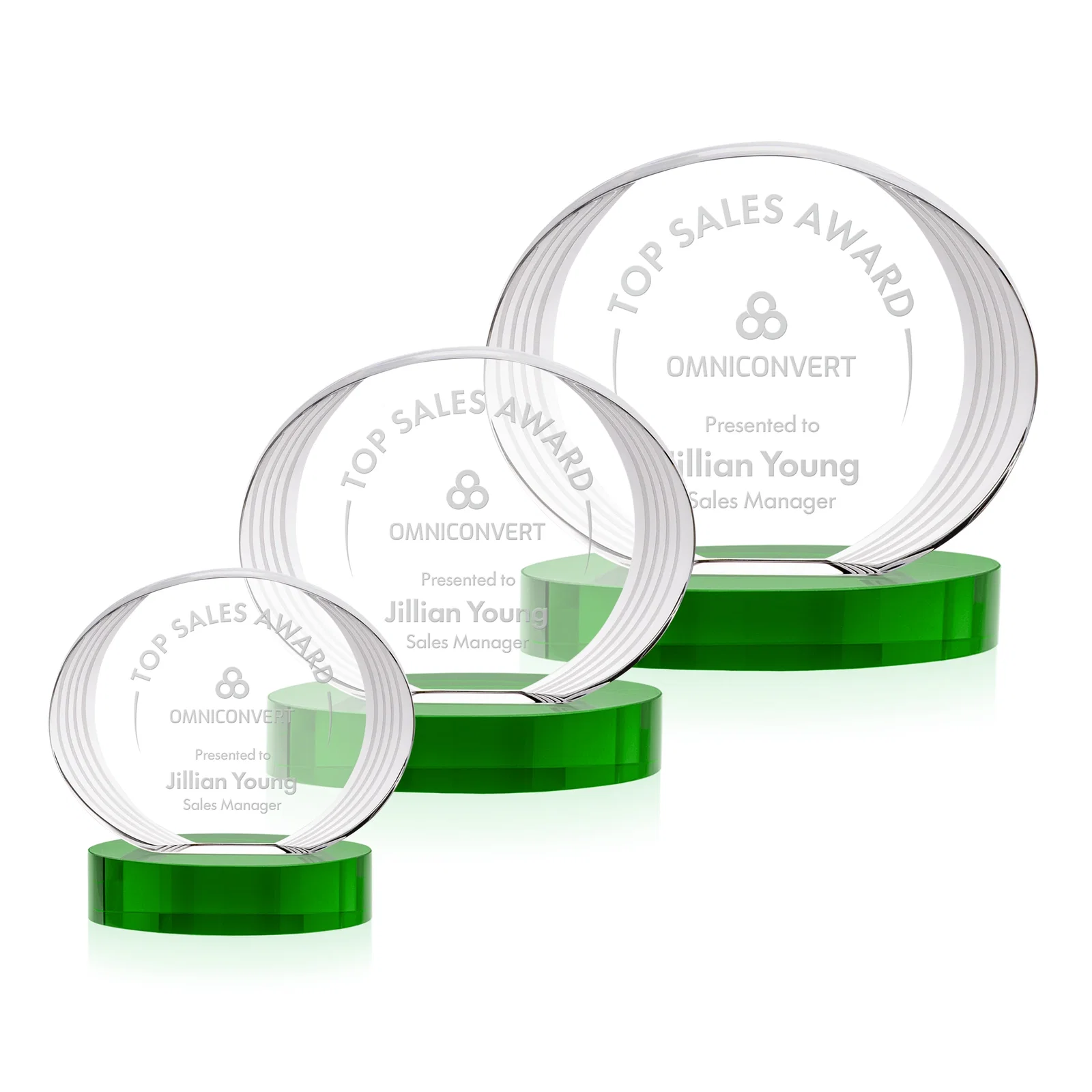 Personalized Concave Optical Crystal Oval Award with a Metallic Gold Option, awards for corporate award ceremonies