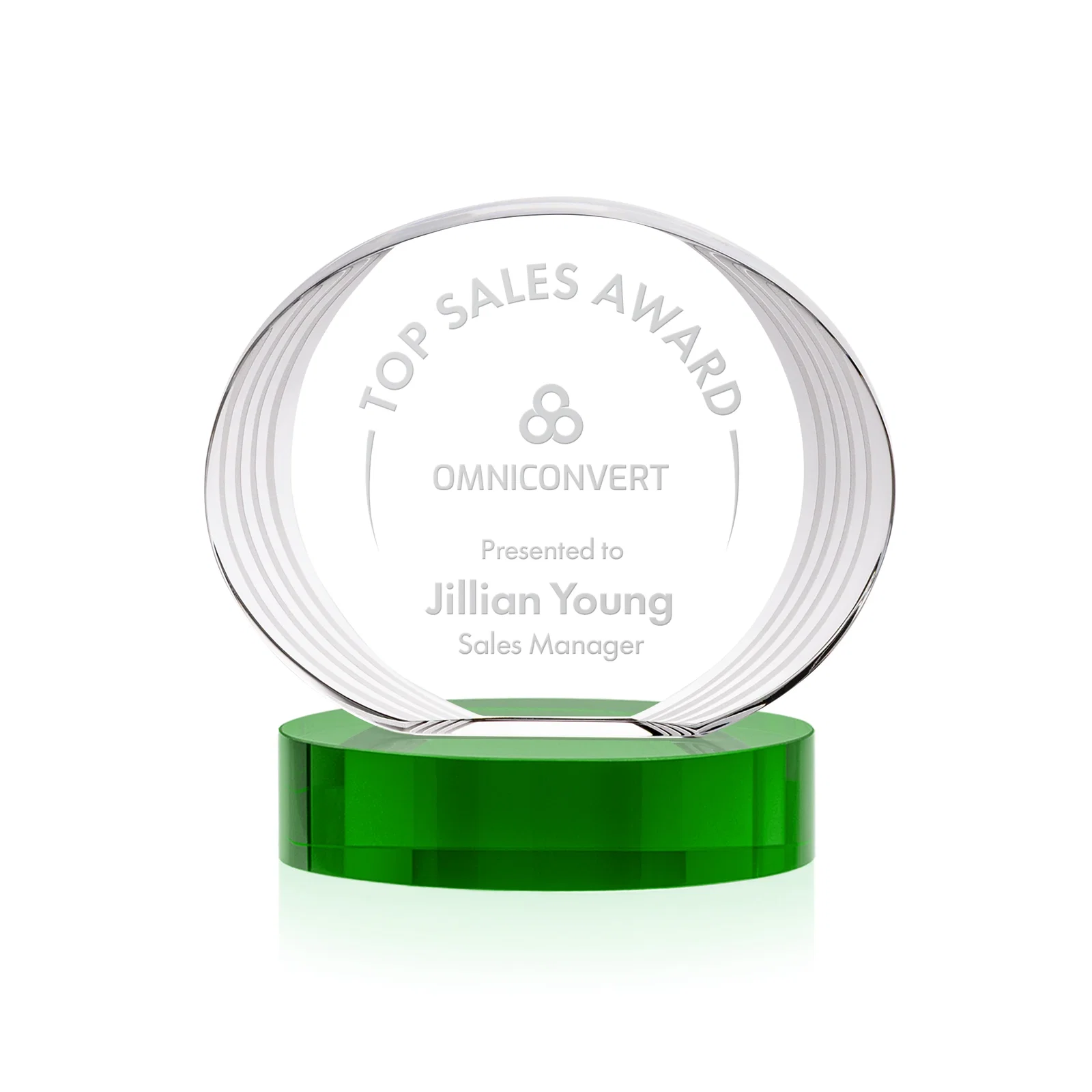 Personalized Concave Optical Crystal Oval Award with a Metallic Gold Option, awards for service anniversary gifts