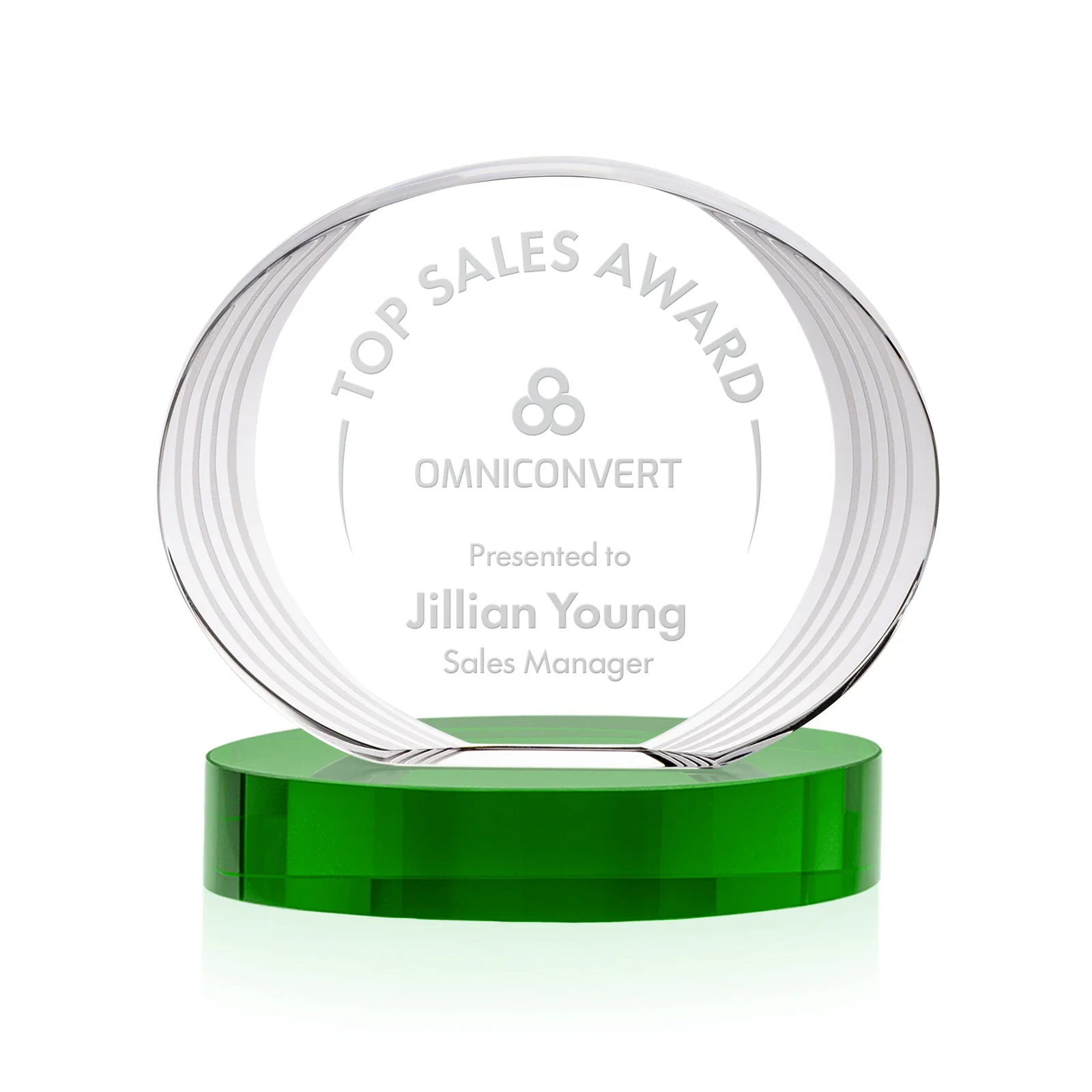 Personalized Concave Optical Crystal Oval Award with a Metallic Gold Option, awards for sales achievement awards