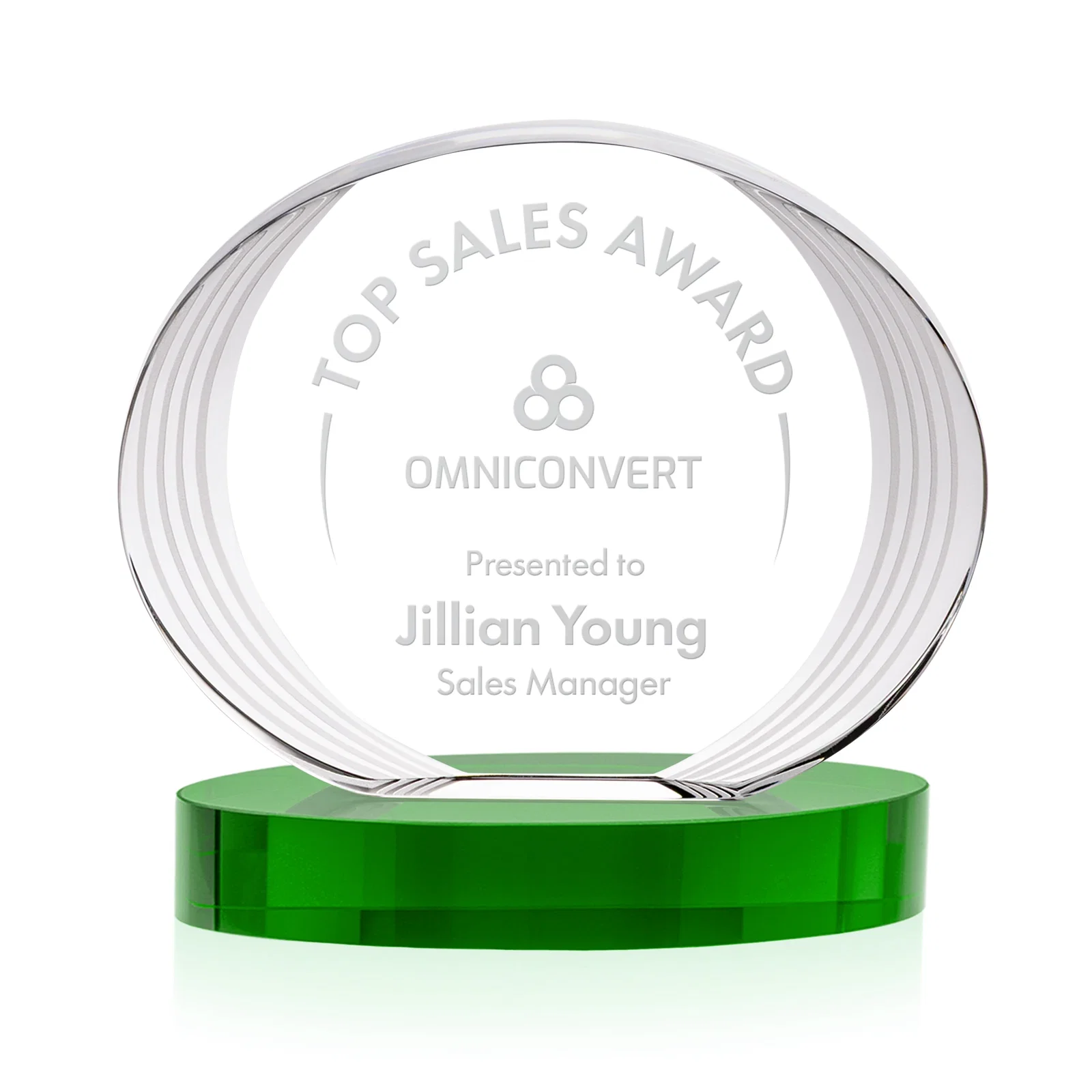 Personalized Concave Optical Crystal Oval Award with a Metallic Gold Option, awards for retirement presentations