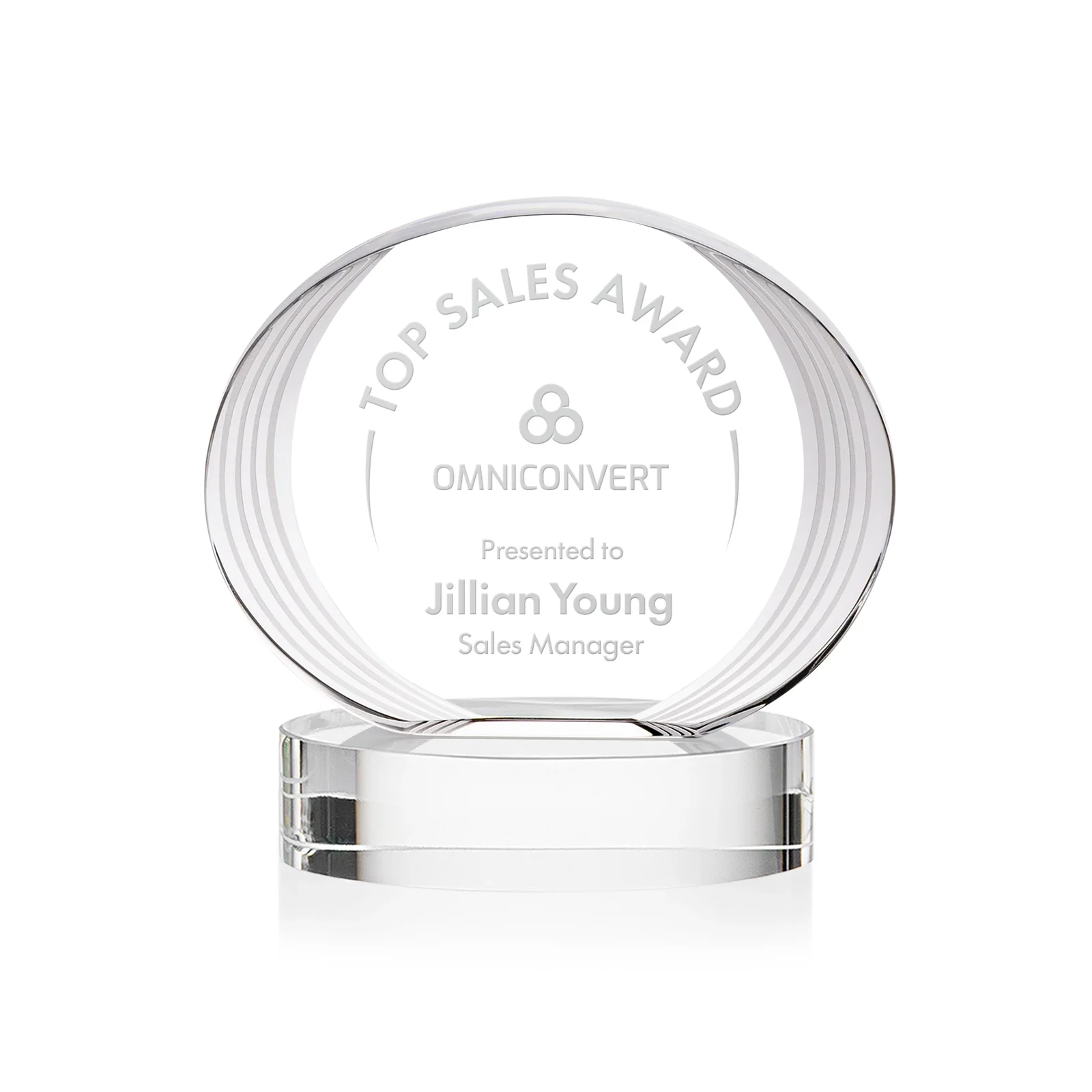 Custom Concave Optical Crystal Oval Award with a Metallic Gold Option, awards for corporate award ceremonies