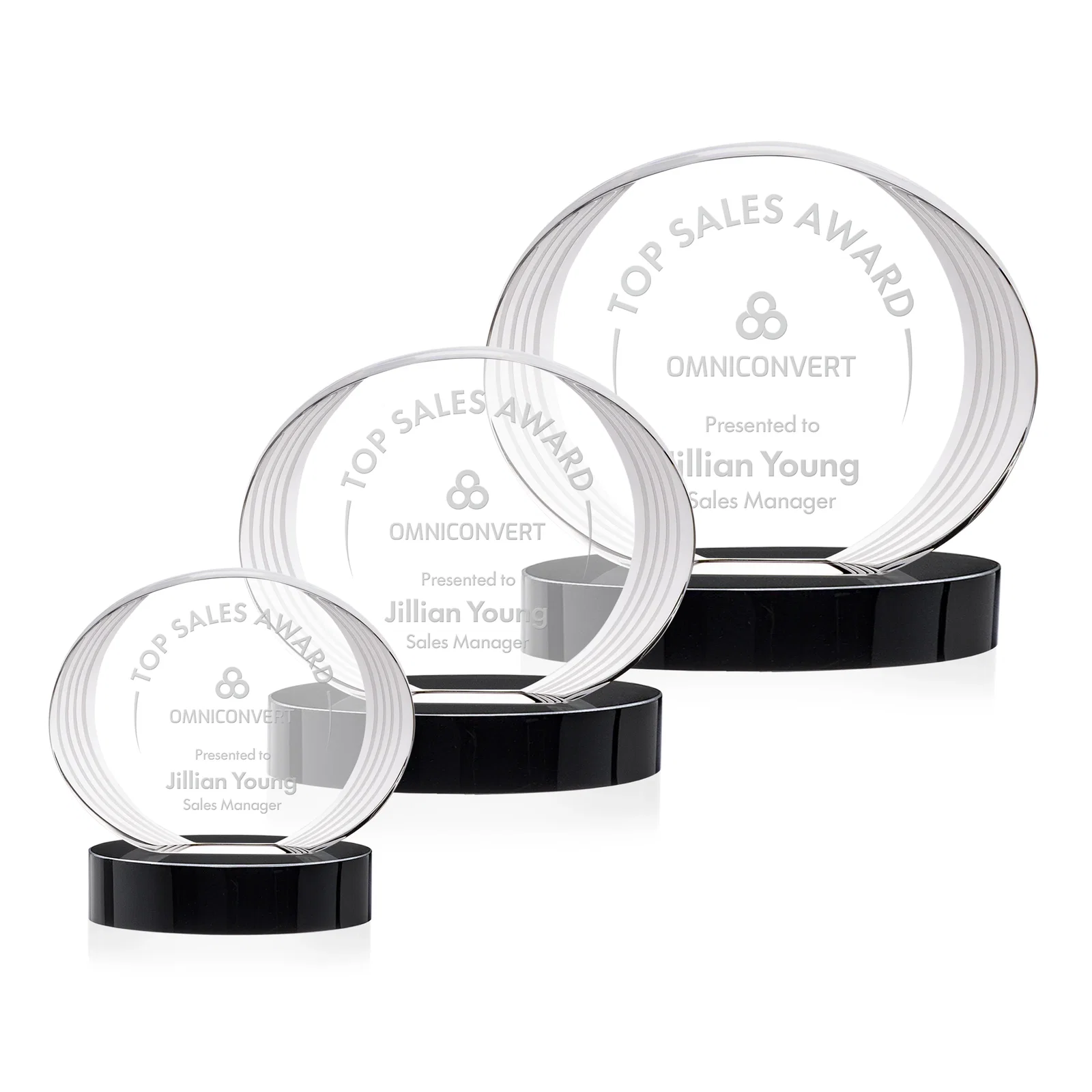 Personalized Concave Optical Crystal Oval Award with a Metallic Gold Option, awards for team milestone celebrations