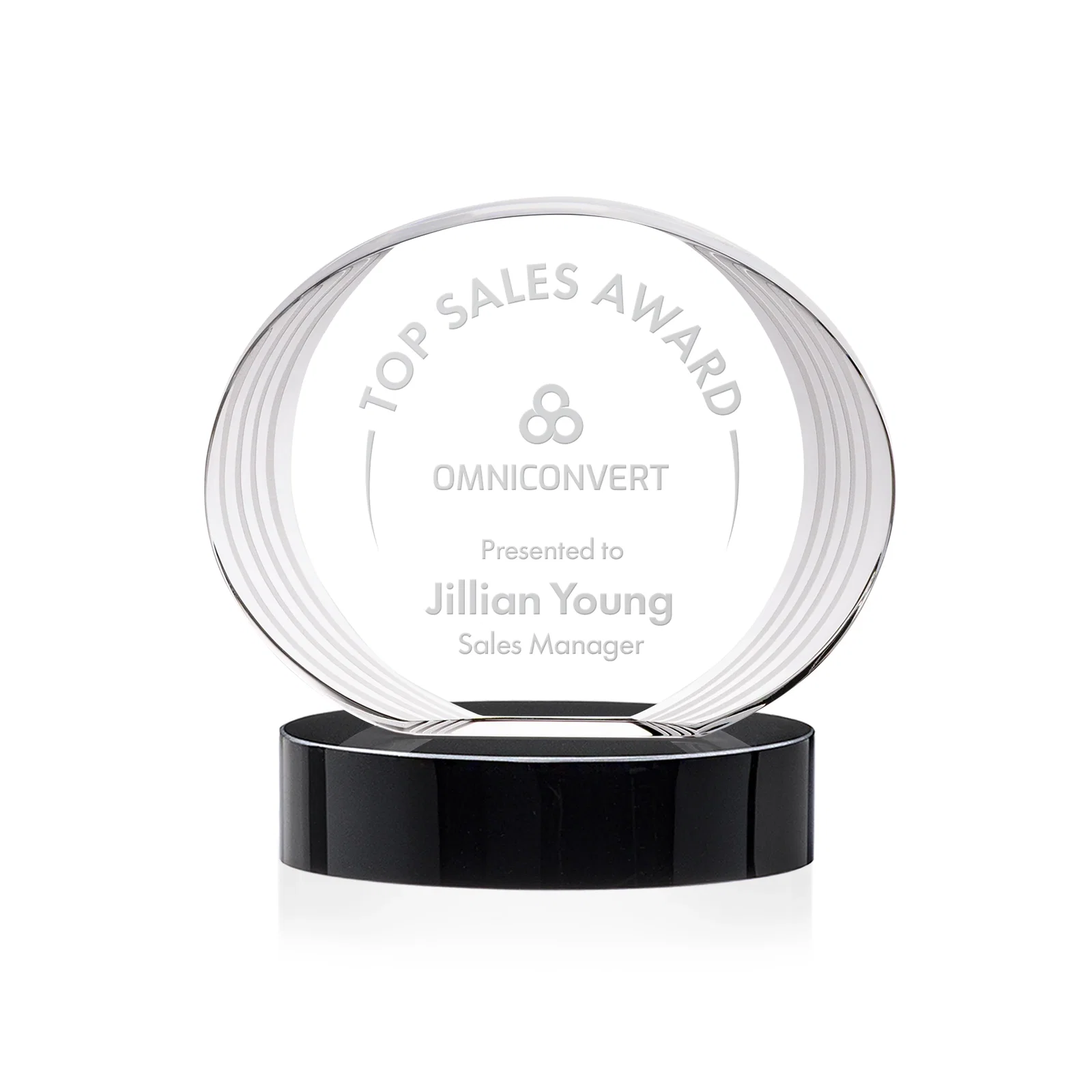Personalized Concave Optical Crystal Oval Award with a Metallic Gold Option, awards for donor appreciation