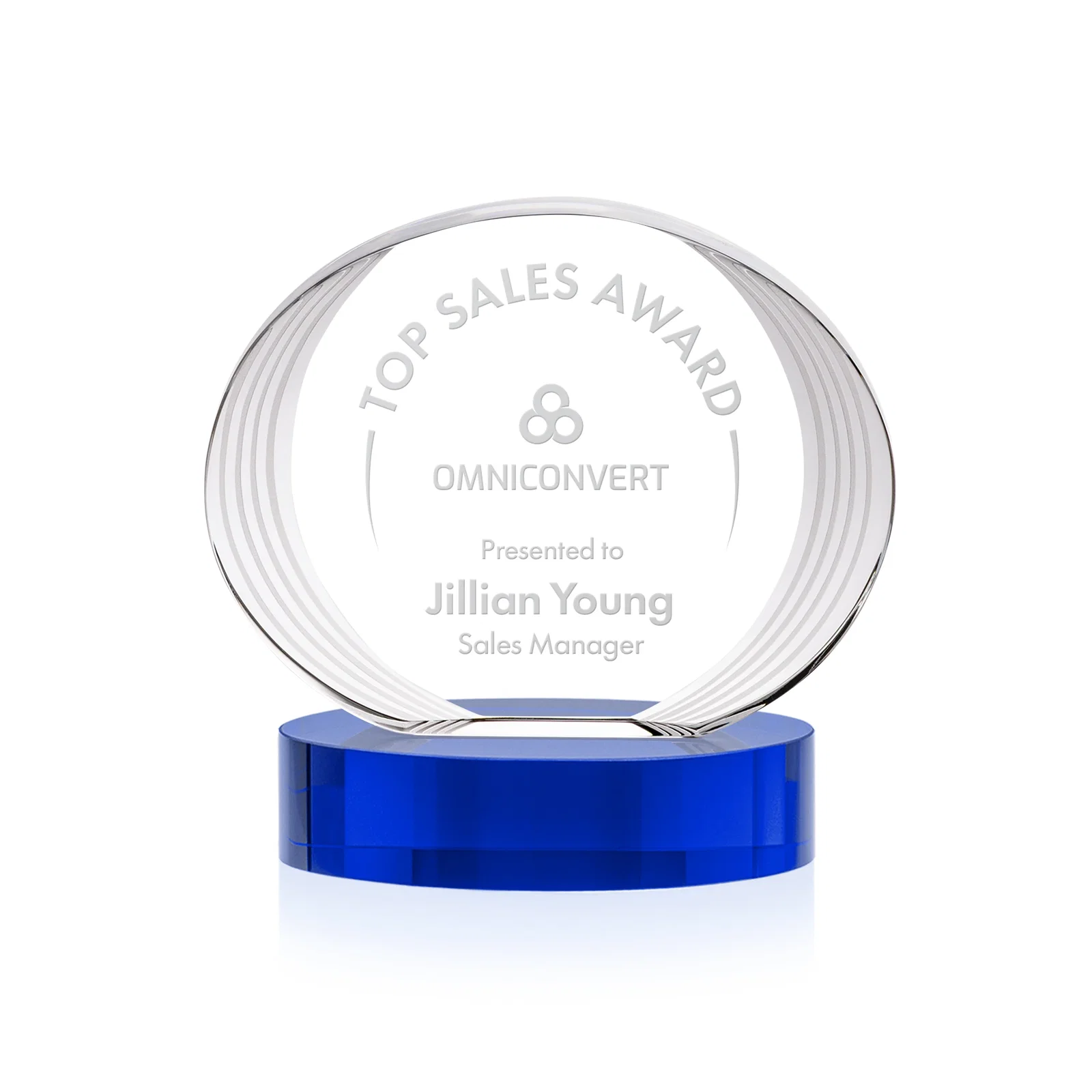 Personalized Concave Optical Crystal Oval Award with a Metallic Gold Option, awards for dealer and partner awards