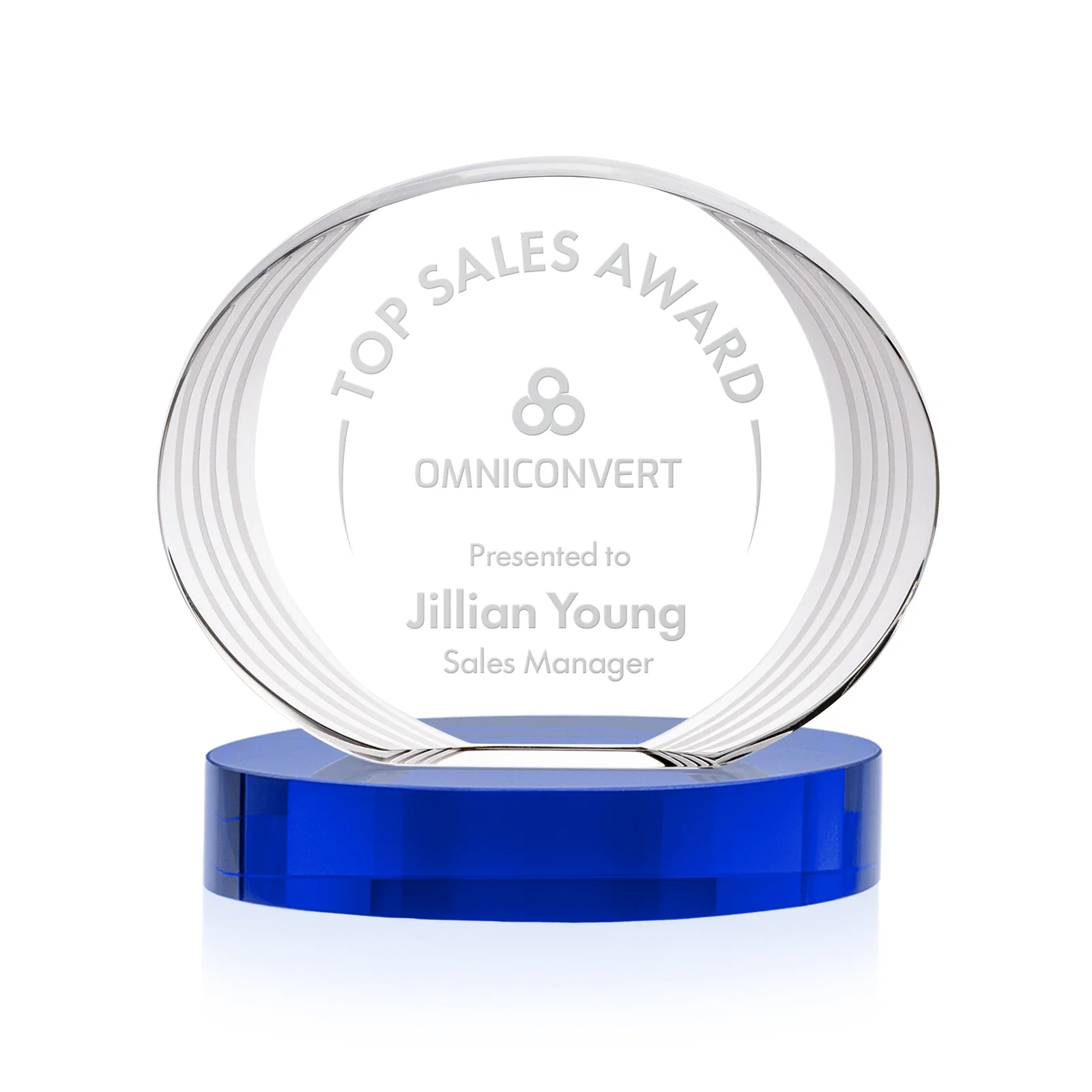 Personalized Concave Optical Crystal Oval Award with a Metallic Gold Option, awards for company anniversary events