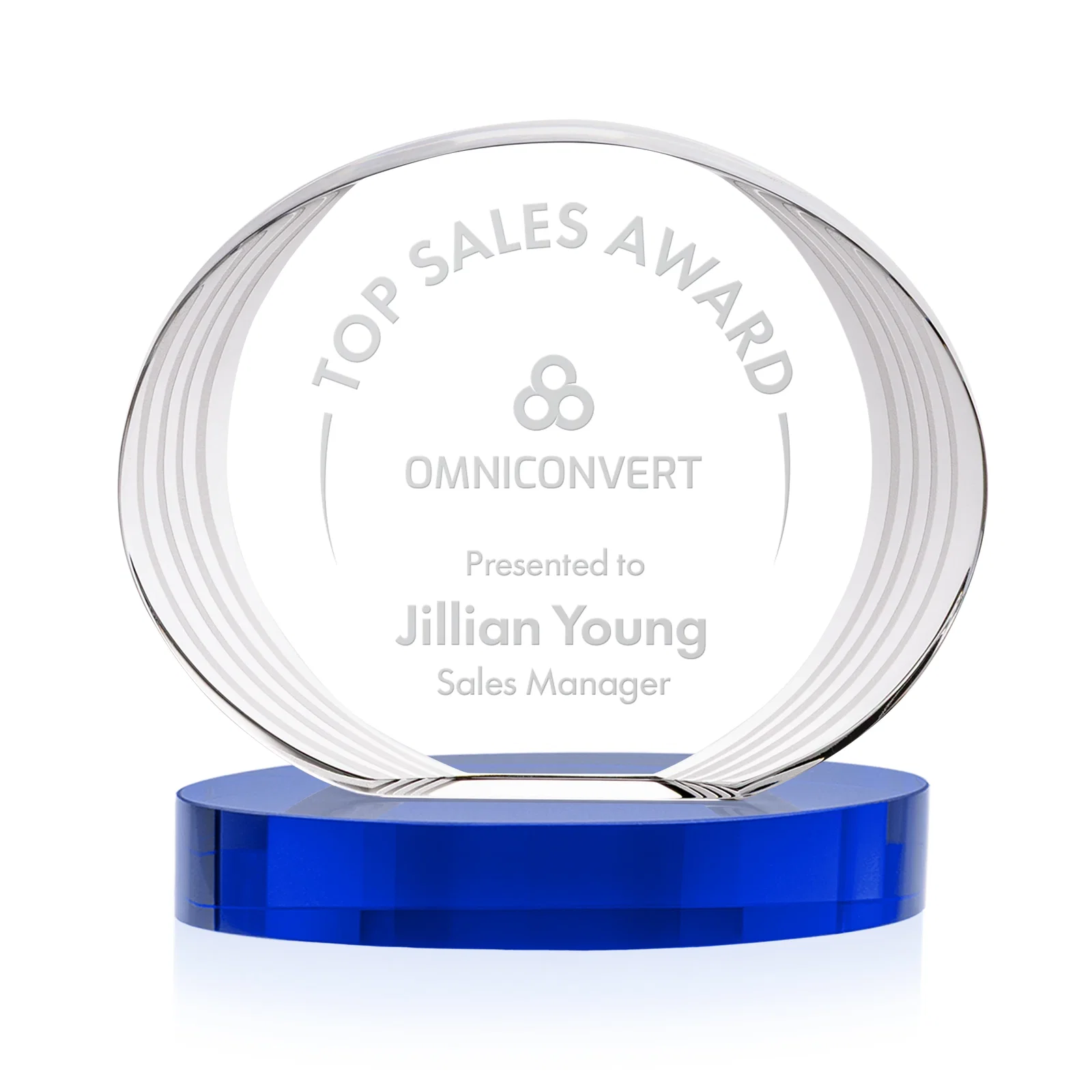 Promotional Concave Optical Crystal Oval Award with a Metallic Gold Option, awards for employee recognition