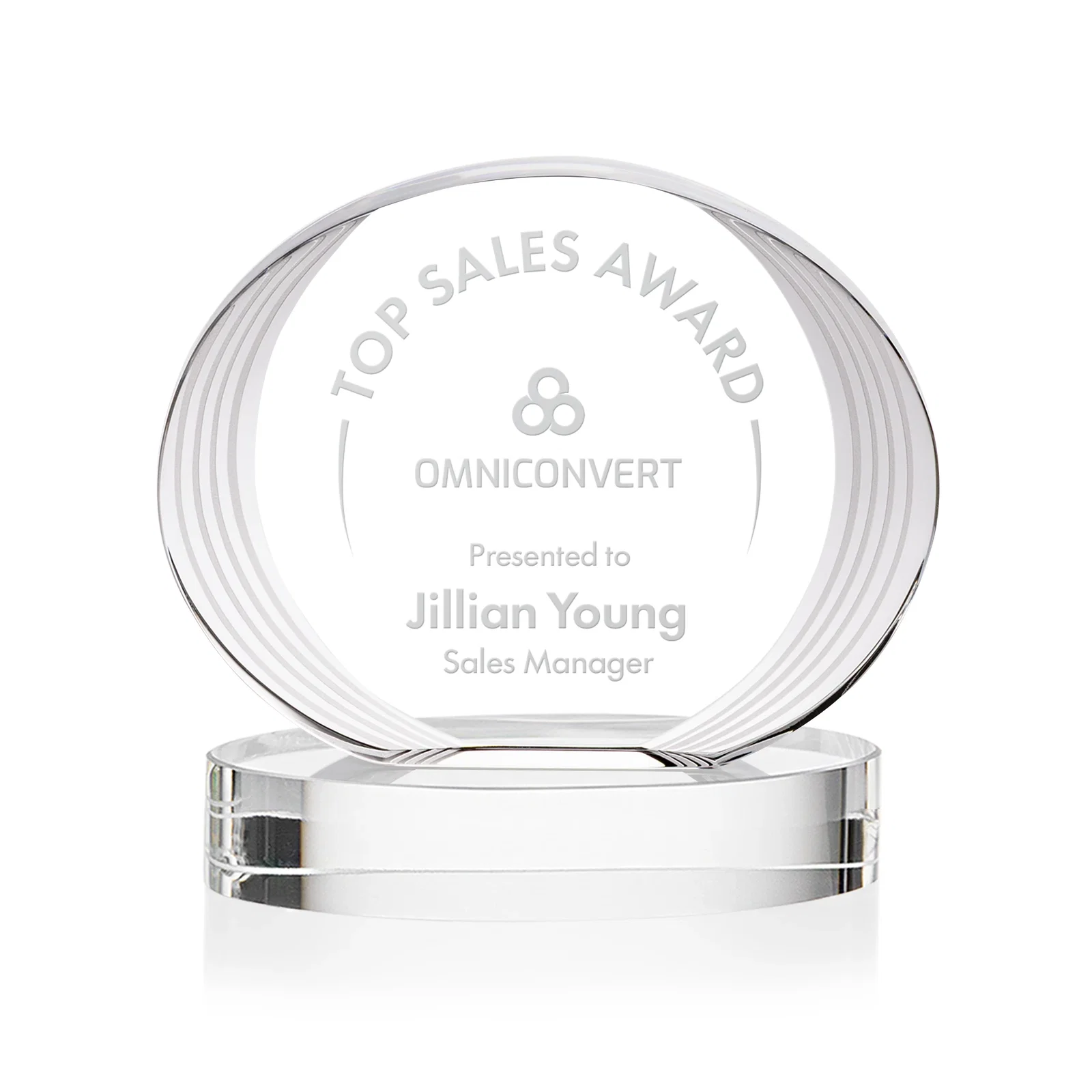 Custom Concave Optical Crystal Oval Award with a Metallic Gold Option, awards for service anniversary gifts