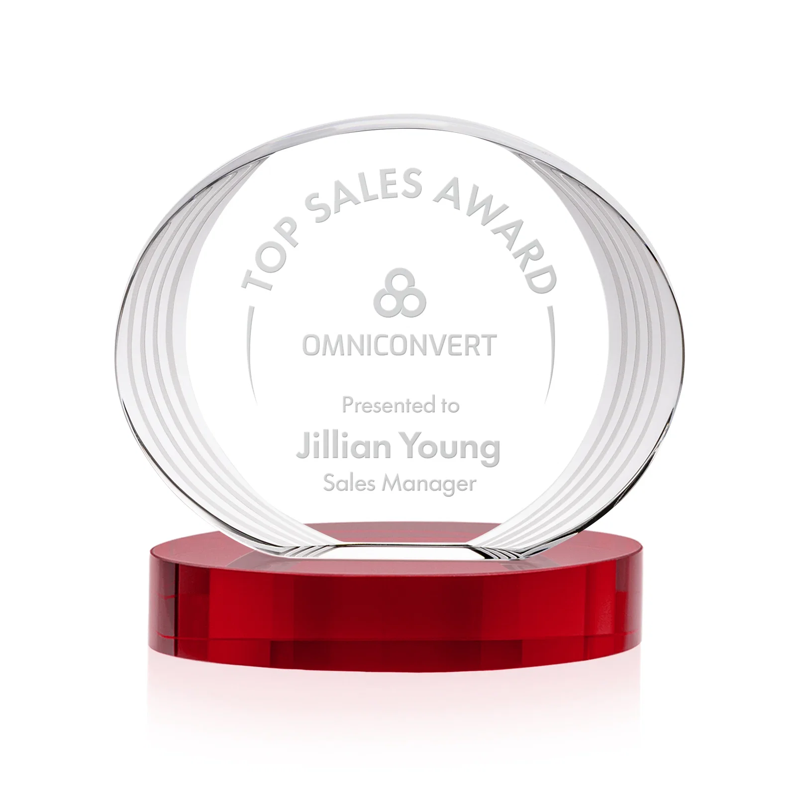 Promotional Concave Optical Crystal Oval Award with a Metallic Gold Option, awards for sales achievement awards