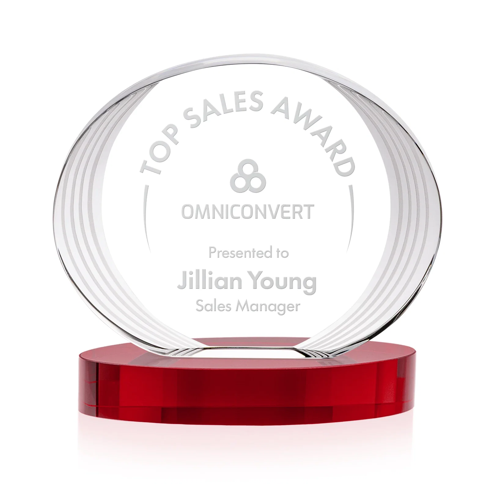 Promotional Concave Optical Crystal Oval Award with a Metallic Gold Option, awards for retirement presentations