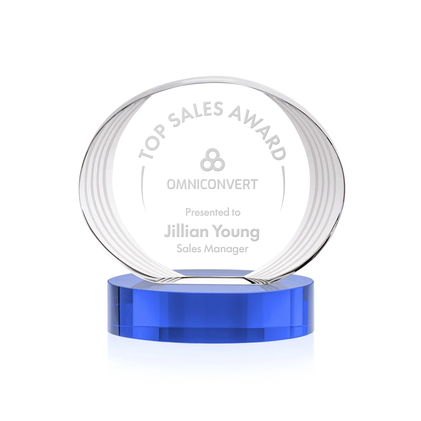 Promotional Concave Optical Crystal Oval Award with a Metallic Gold Option, awards for donor appreciation