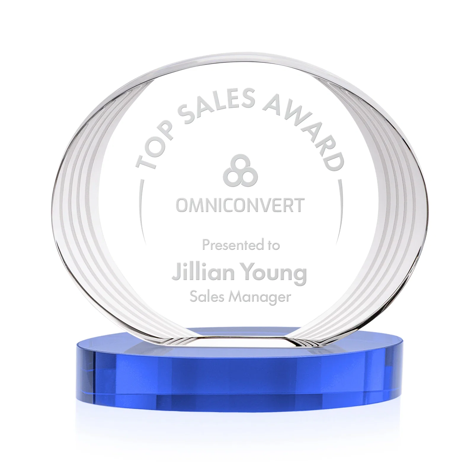 Promotional Concave Optical Crystal Oval Award with a Metallic Gold Option, awards for safety achievement programs