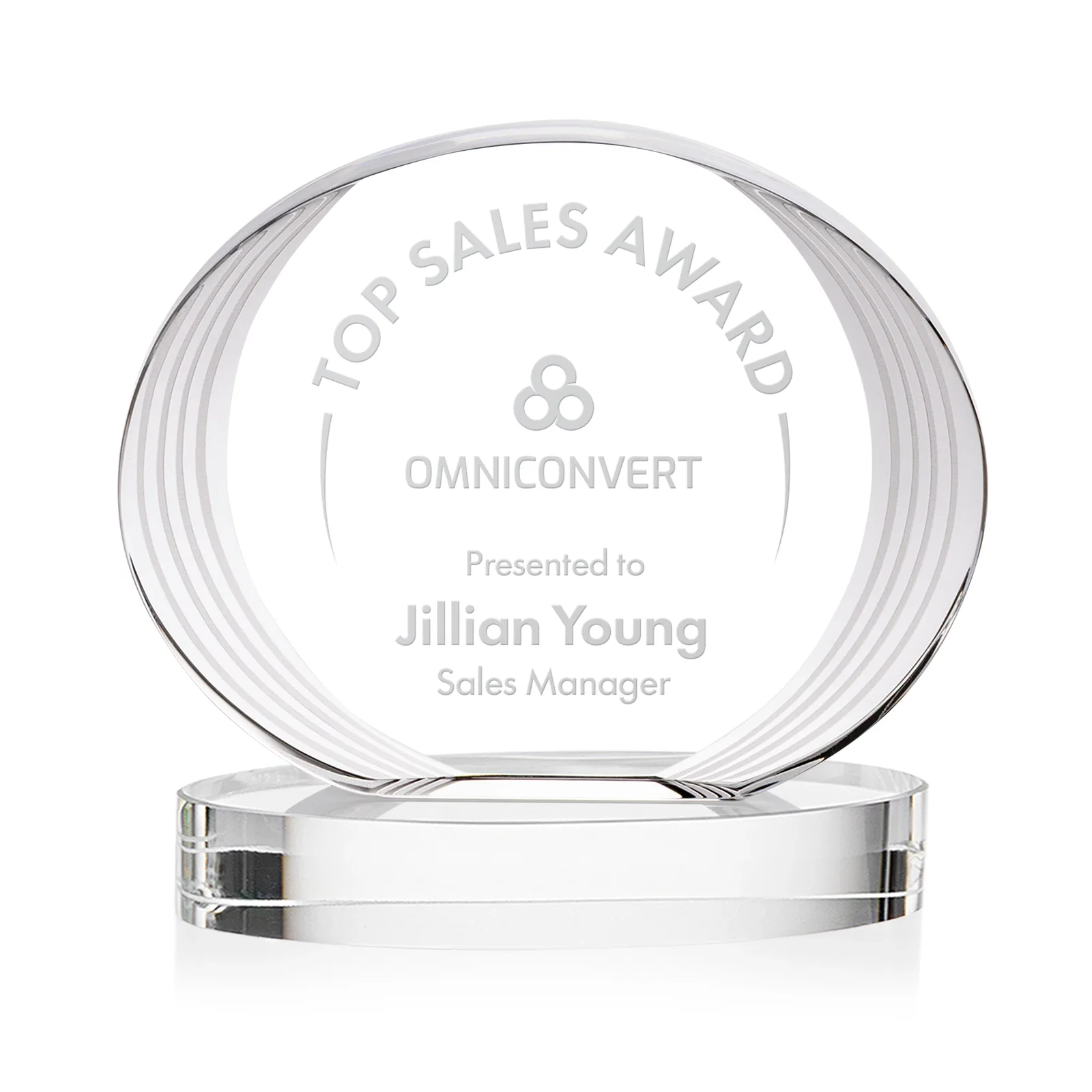 Custom Concave Optical Crystal Oval Award with a Metallic Gold Option, awards for sales achievement awards