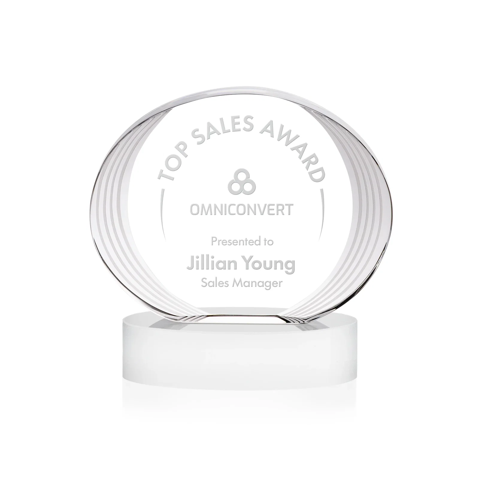 Promotional Concave Optical Crystal Oval Award with a Metallic Gold Option, awards for dealer and partner awards