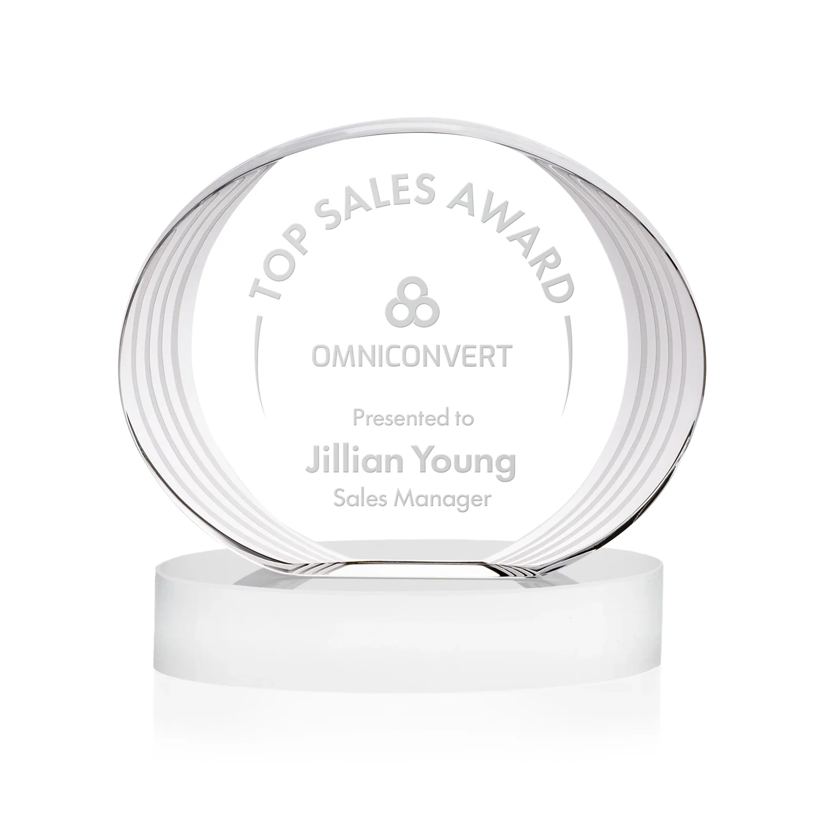 Promotional Concave Optical Crystal Oval Award with a Metallic Gold Option, awards for company anniversary events