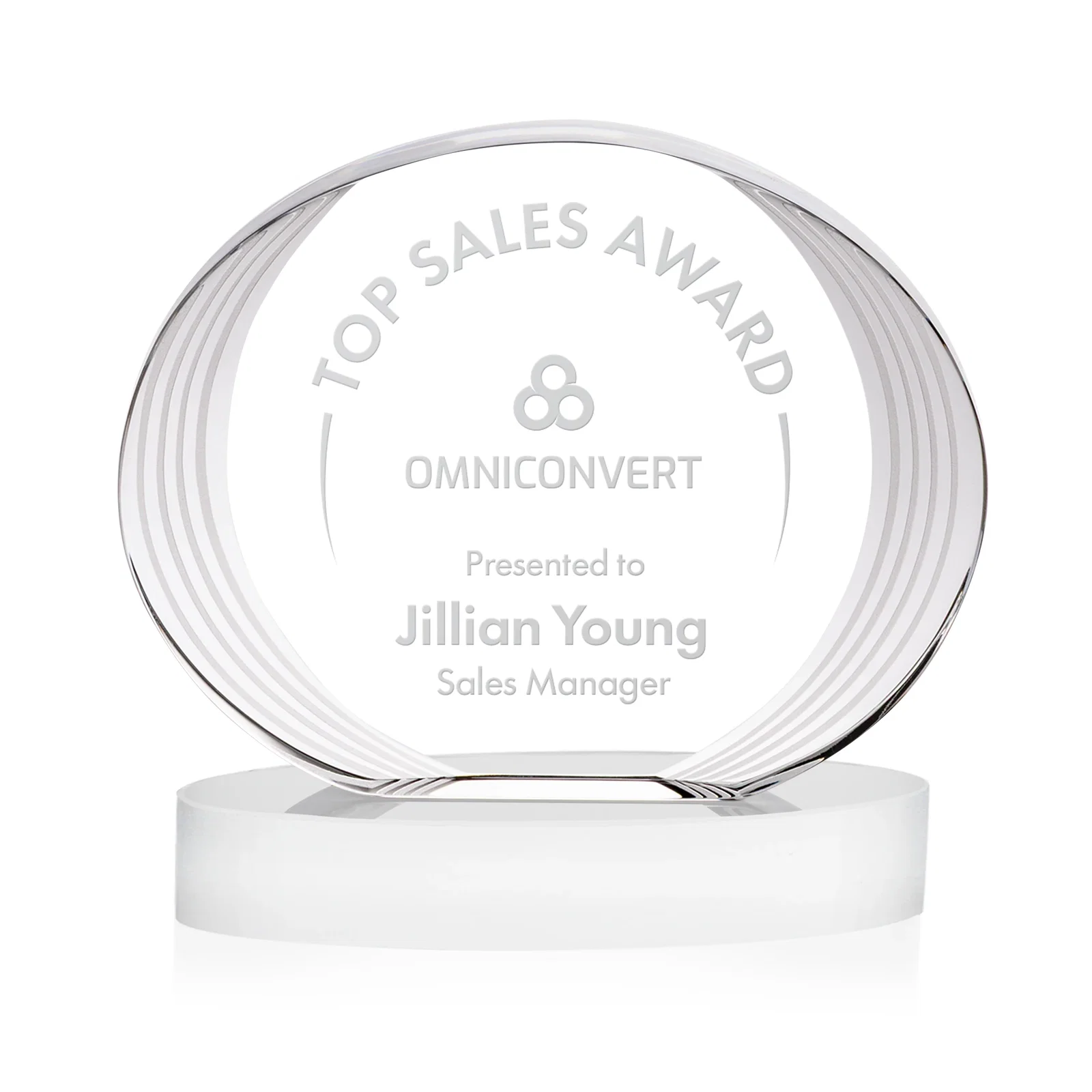 Branded Concave Optical Crystal Oval Award with a Metallic Gold Option, awards for employee recognition