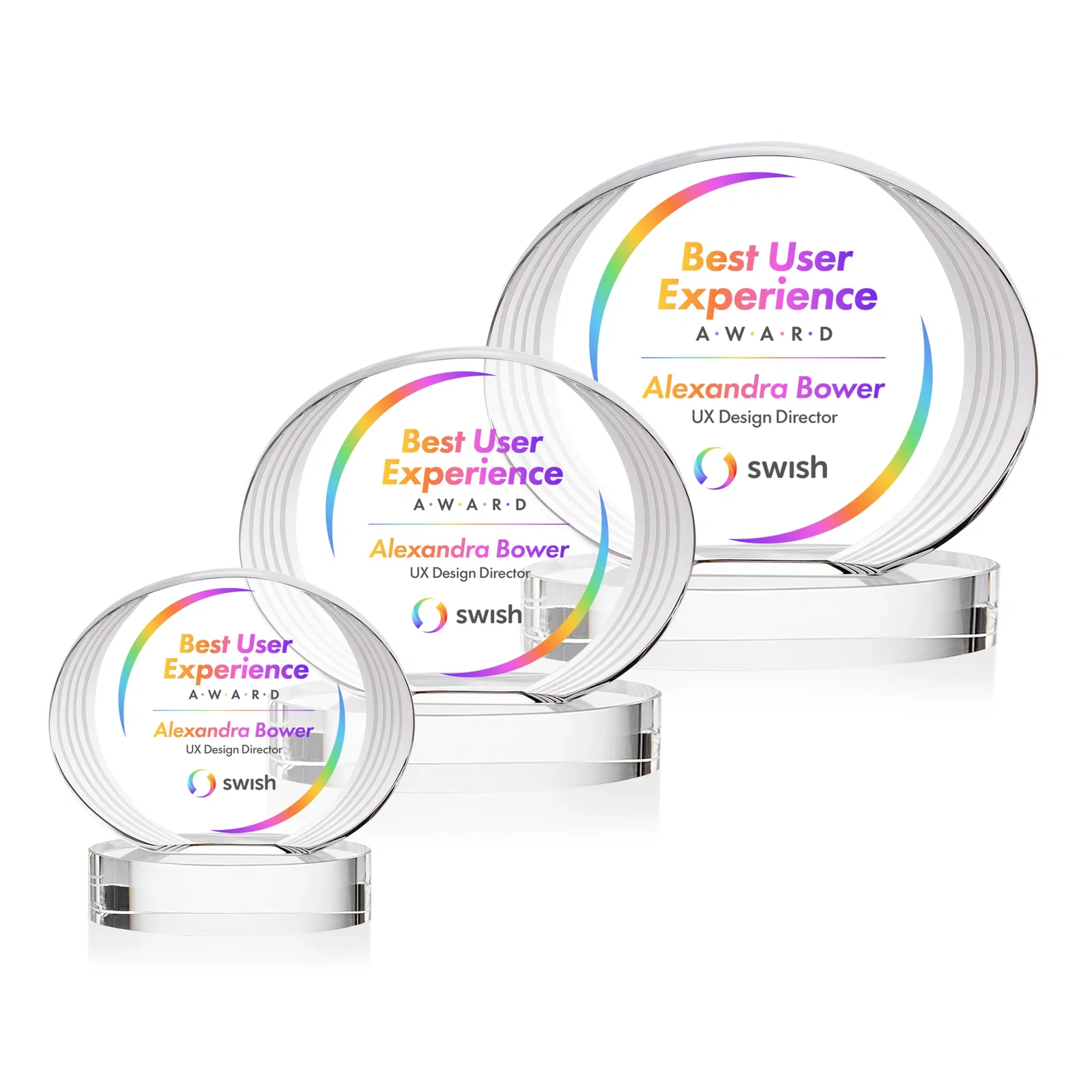 Branded Concave Optical Crystal Oval Award with a Metallic Gold Option, awards for corporate award ceremonies