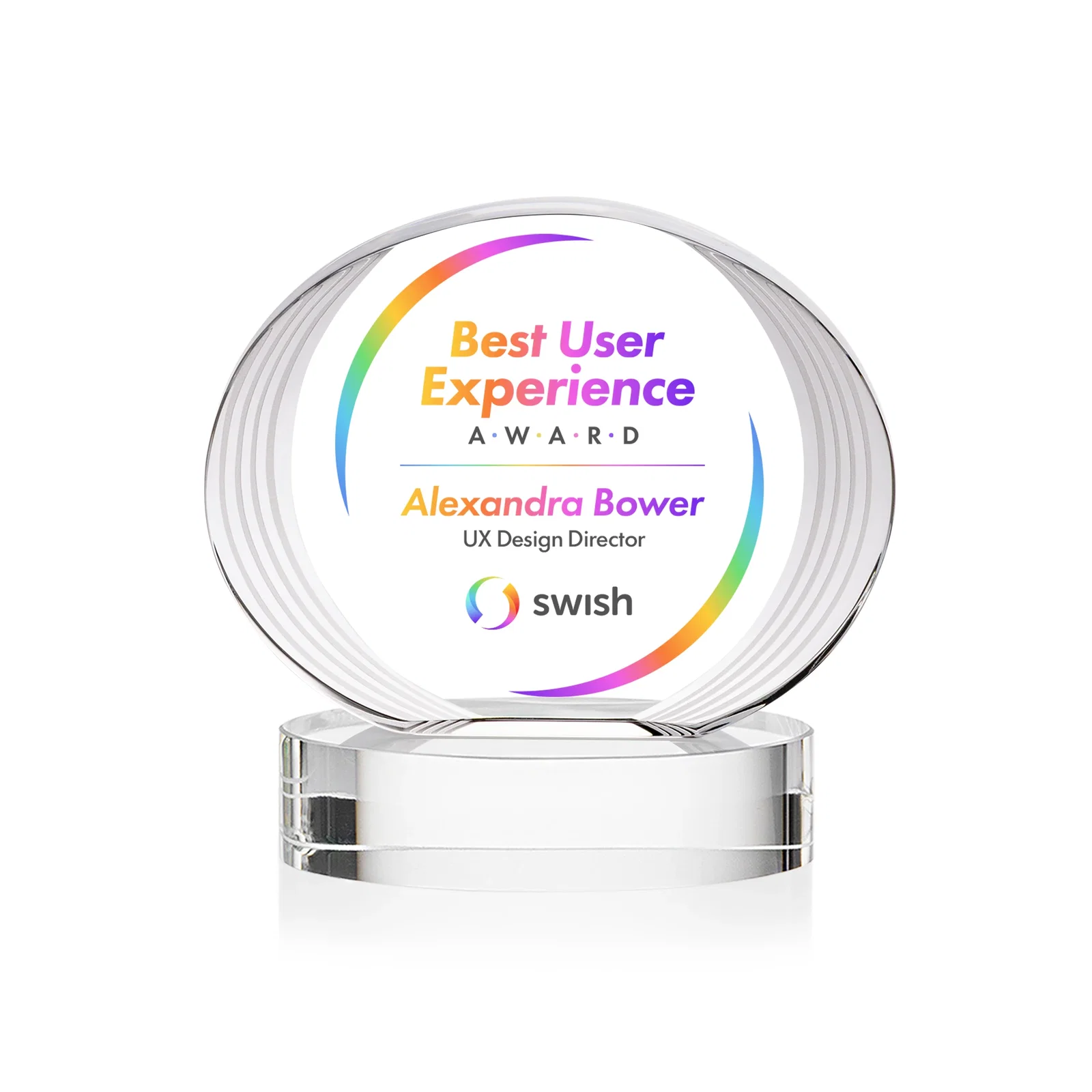 Branded Concave Optical Crystal Oval Award with a Metallic Gold Option, awards for service anniversary gifts