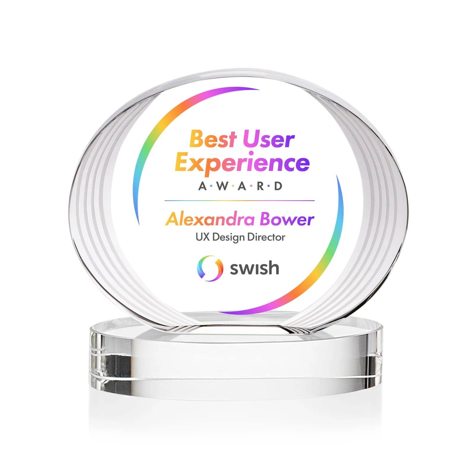 Branded Concave Optical Crystal Oval Award with a Metallic Gold Option, awards for sales achievement awards