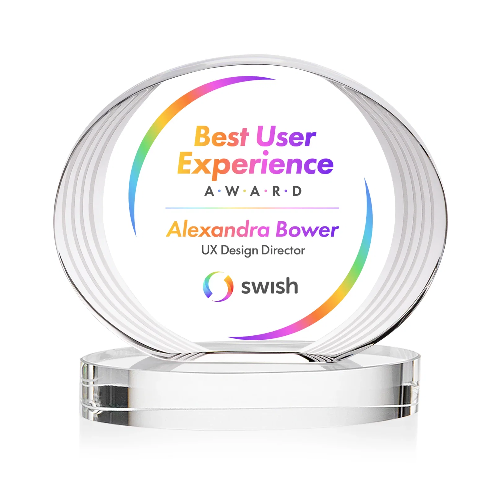 Branded Concave Optical Crystal Oval Award with a Metallic Gold Option, awards for retirement presentations