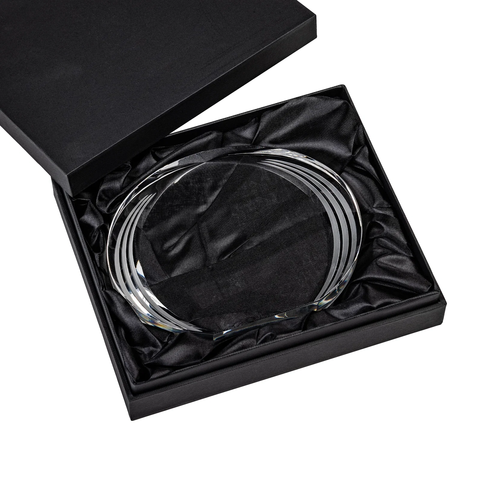 Custom Concave Optical Crystal Oval Award with a Metallic Gold Option, awards for retirement presentations