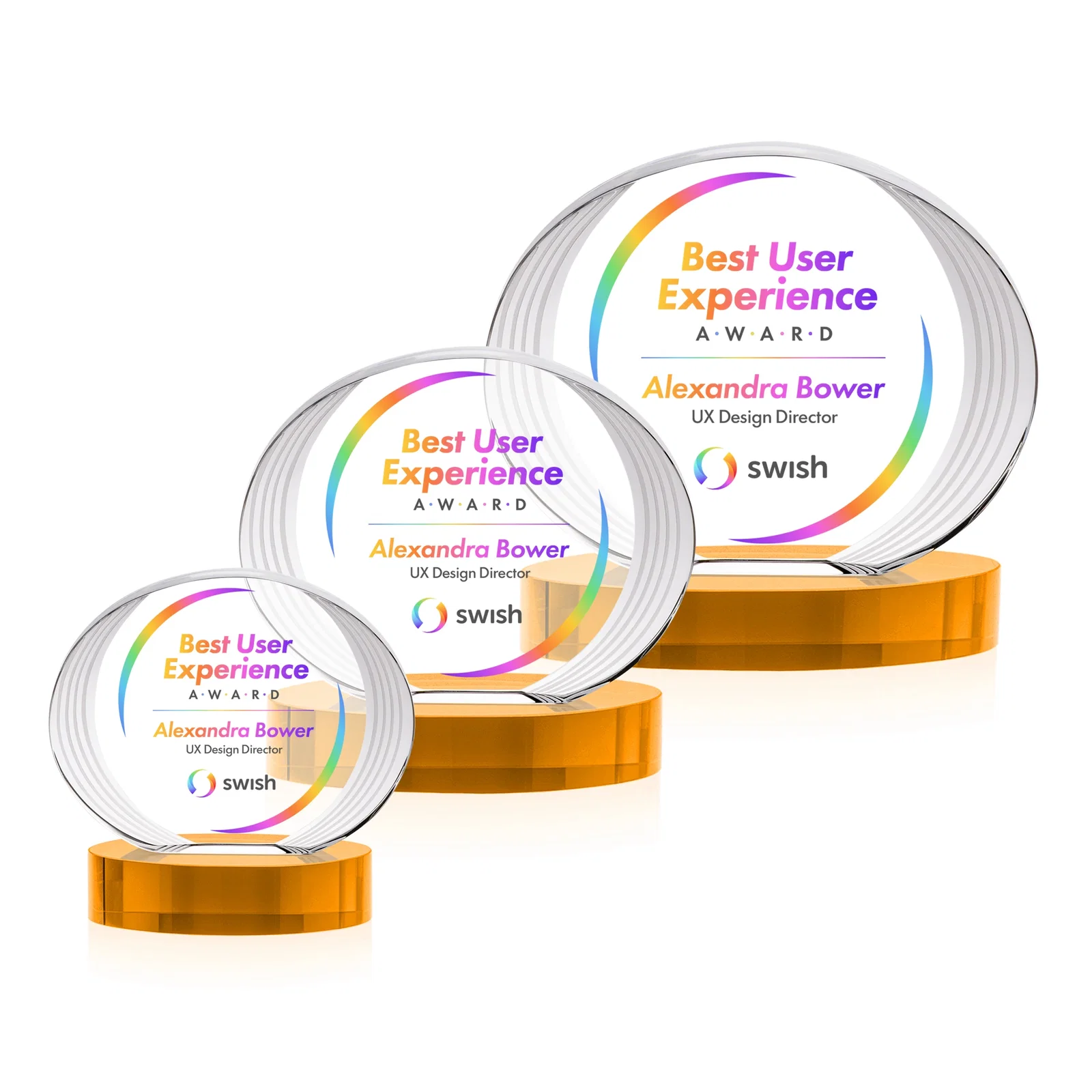 Branded Concave Optical Crystal Oval Award with a Metallic Gold Option, awards for team milestone celebrations