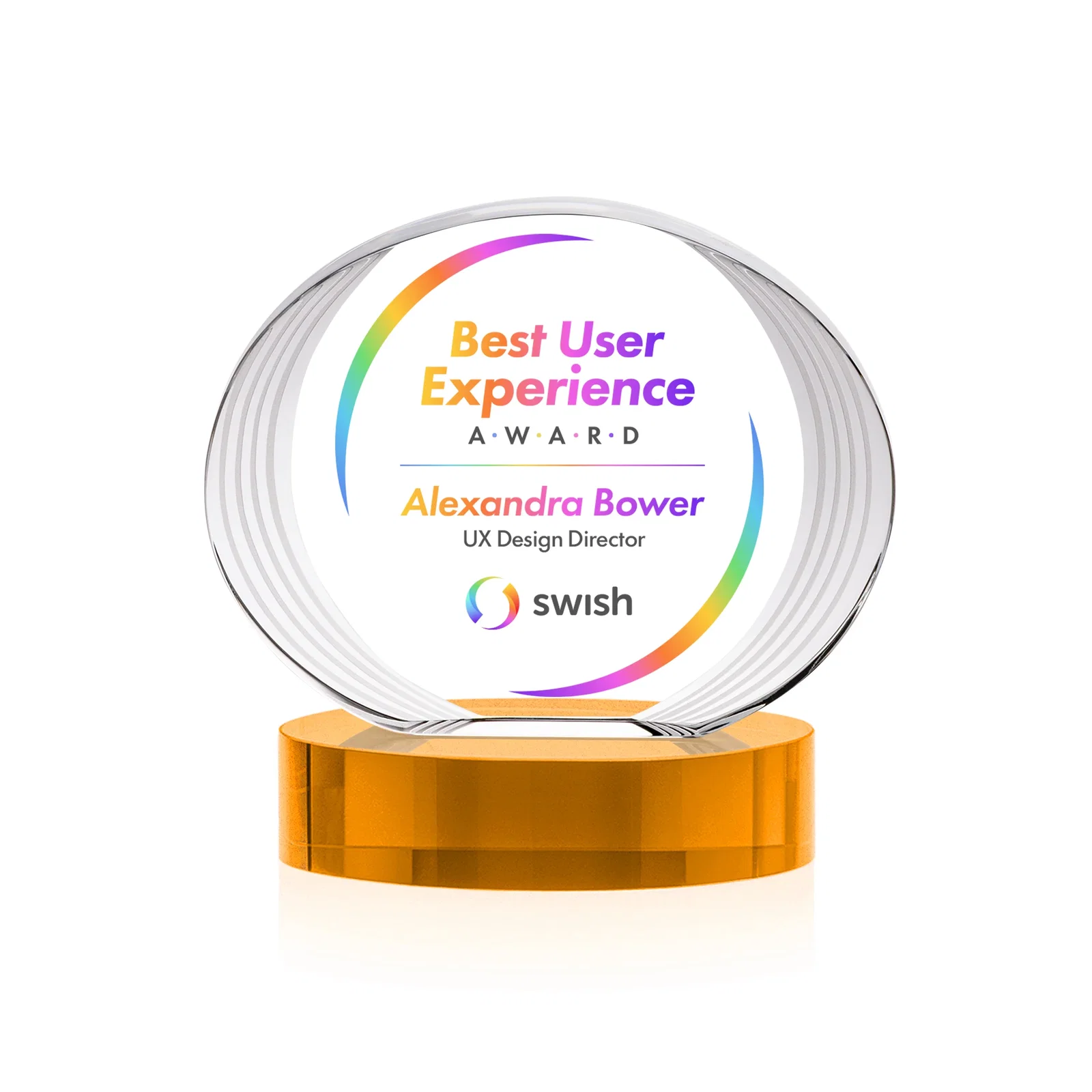 Branded Concave Optical Crystal Oval Award with a Metallic Gold Option, awards for donor appreciation