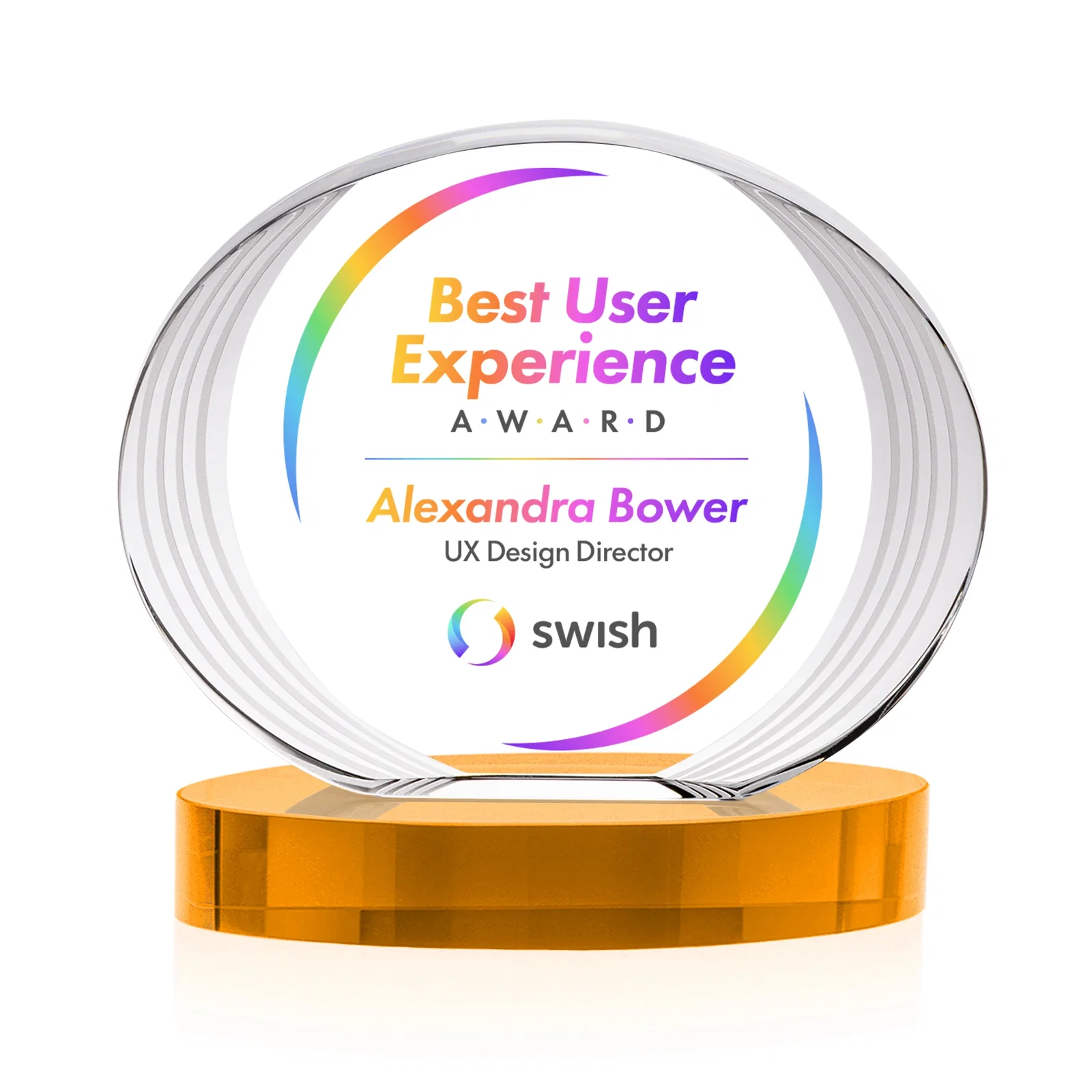 Branded Concave Optical Crystal Oval Award with a Metallic Gold Option, awards for safety achievement programs