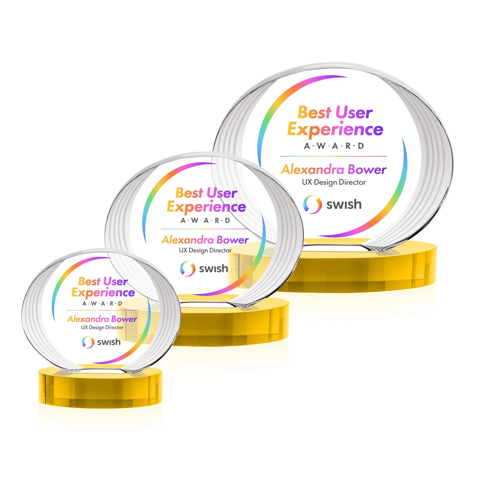 Branded Concave Optical Crystal Oval Award with a Metallic Gold Option, awards for volunteer appreciation