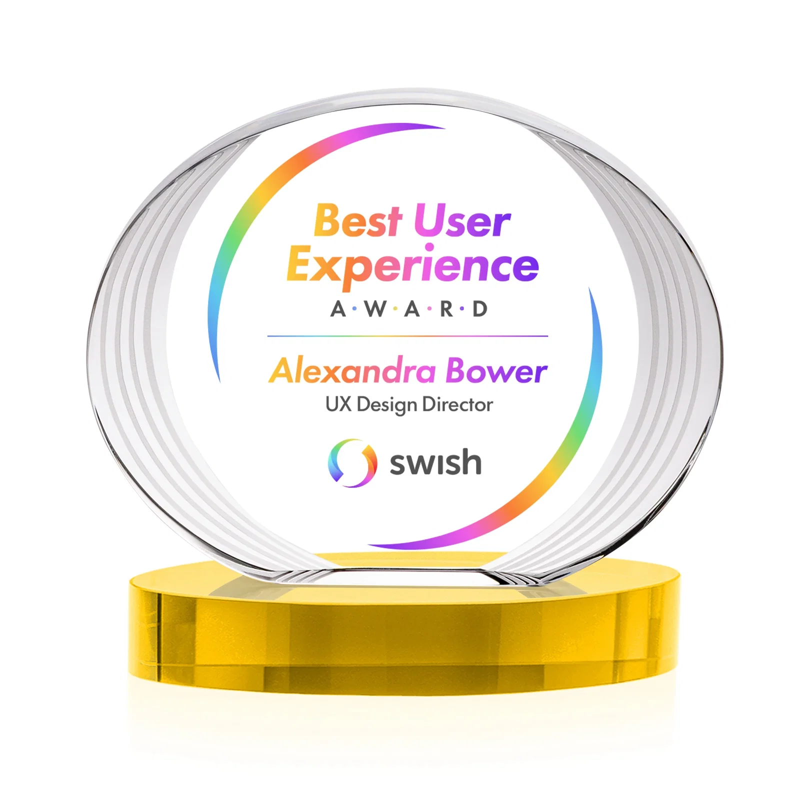 Custom printed Concave Optical Crystal Oval Award with a Metallic Gold Option, awards for employee recognition