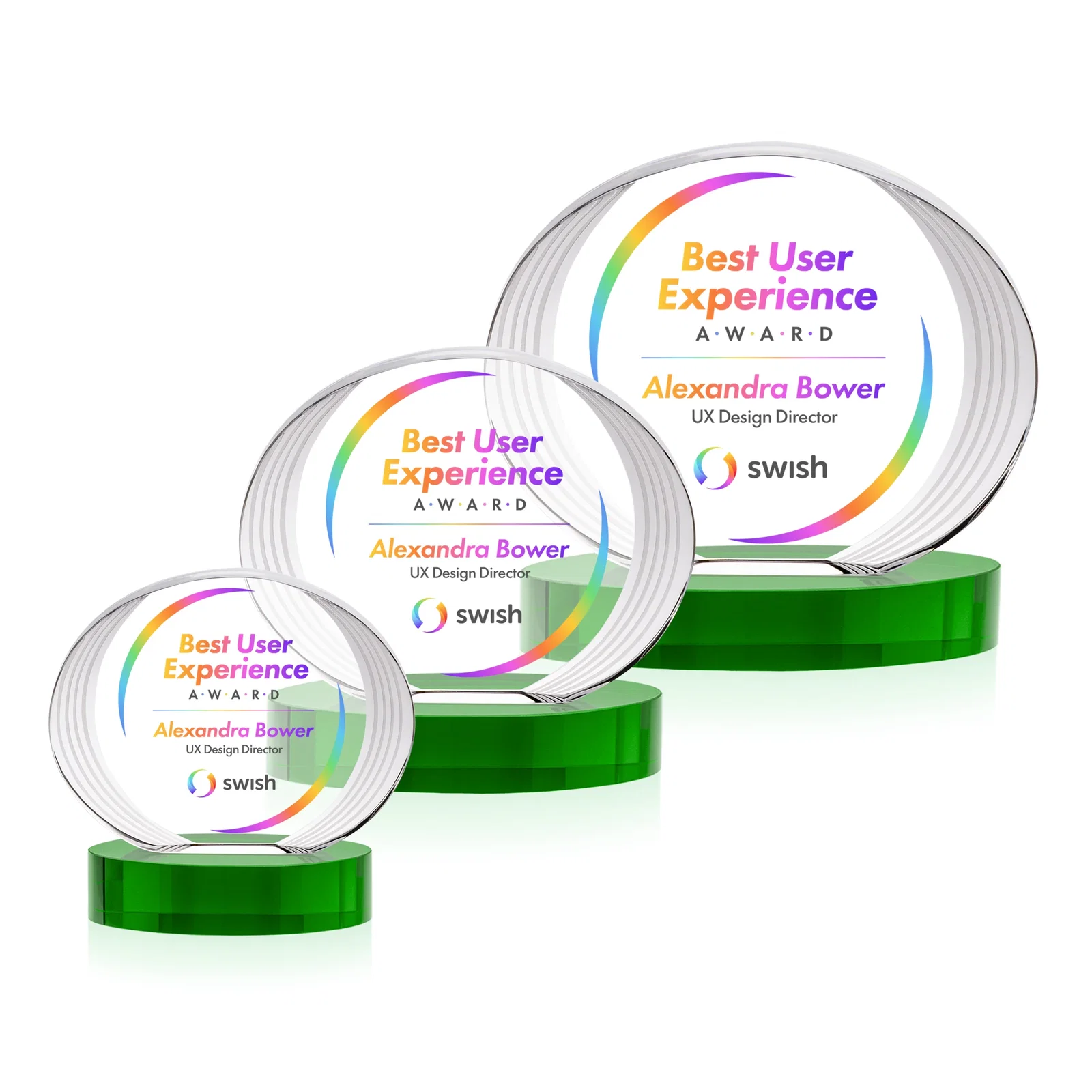 Custom printed Concave Optical Crystal Oval Award with a Metallic Gold Option, awards for corporate award ceremonies